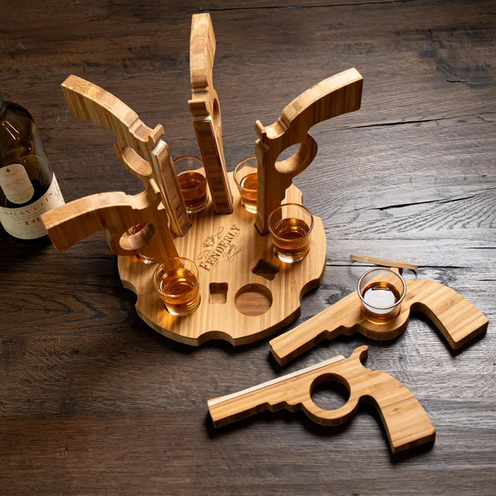 Custom Engraved Name Six-Shooter and Shoot Your Shot Serving Tray, Wooden Drink Board, Game Night Accessories, Housewarming Gift for Friends/Family