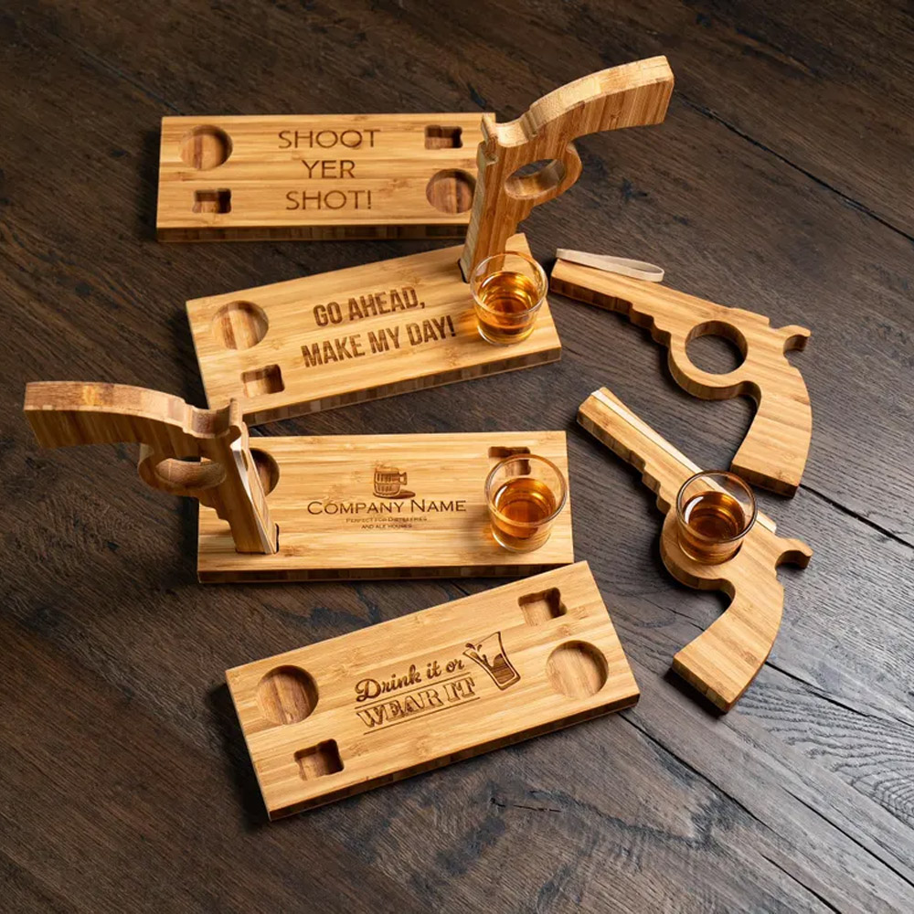 Custom Engraved Name Six-Shooter and Shoot Your Shot Serving Tray, Wooden Drink Board, Game Night Accessories, Housewarming Gift for Friends/Family
