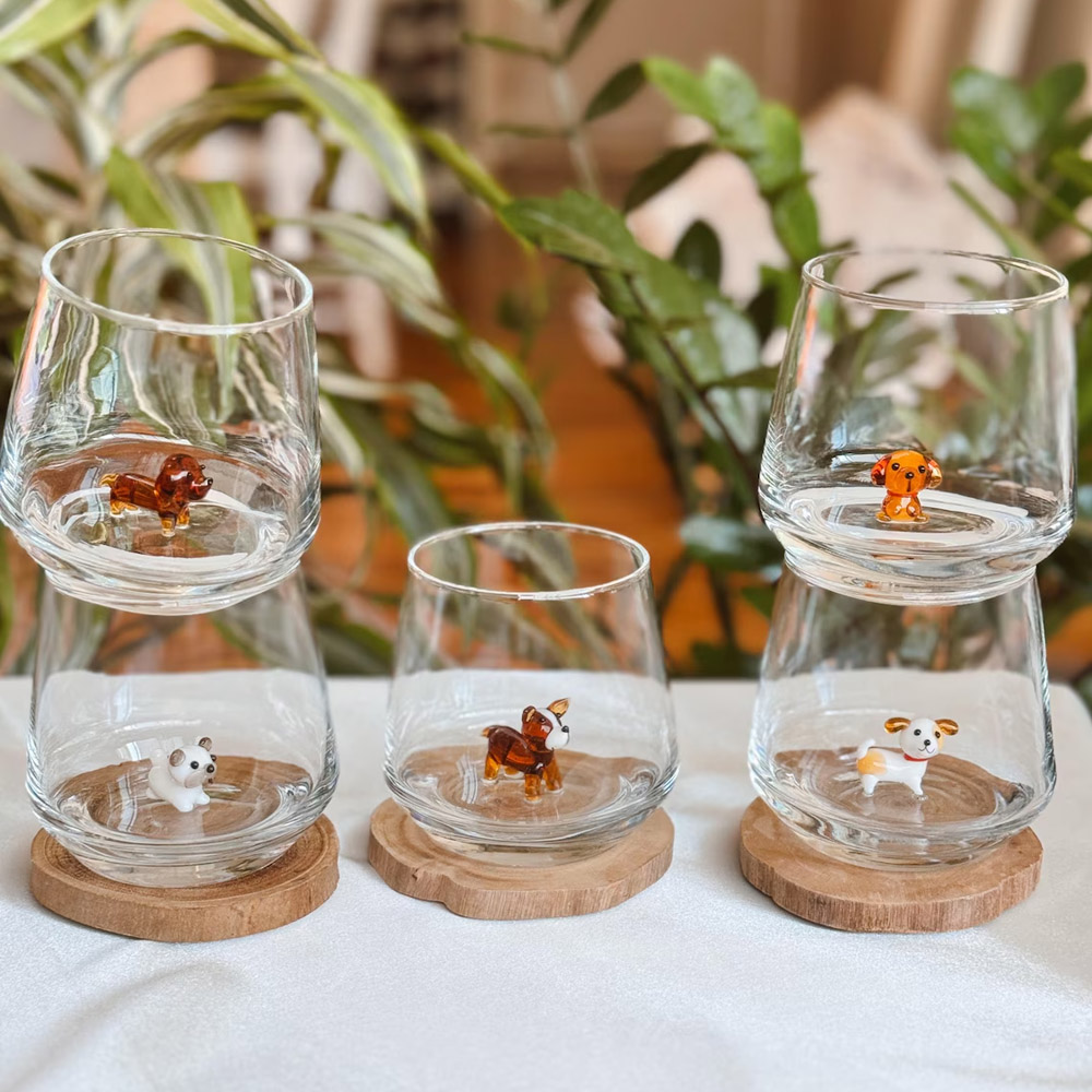 Personalized Mini Pet Figurine Glass Cup with Name, Handmade 3D Cat/Dog Murano Wine Glass, Housewarming/Birthday Gift for Per Lovers/Owners/Family