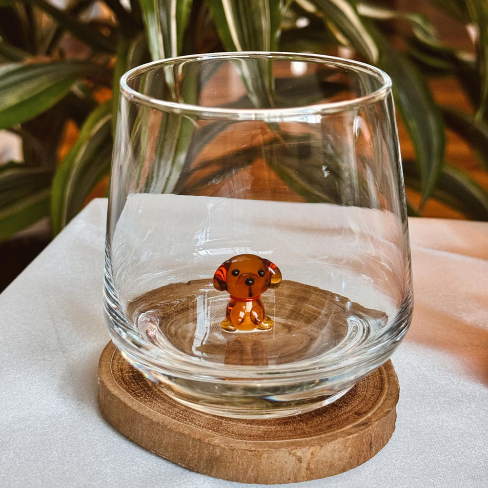 Personalized Mini Pet Figurine Glass Cup with Name, Handmade 3D Cat/Dog Murano Wine Glass, Housewarming/Birthday Gift for Per Lovers/Owners/Family