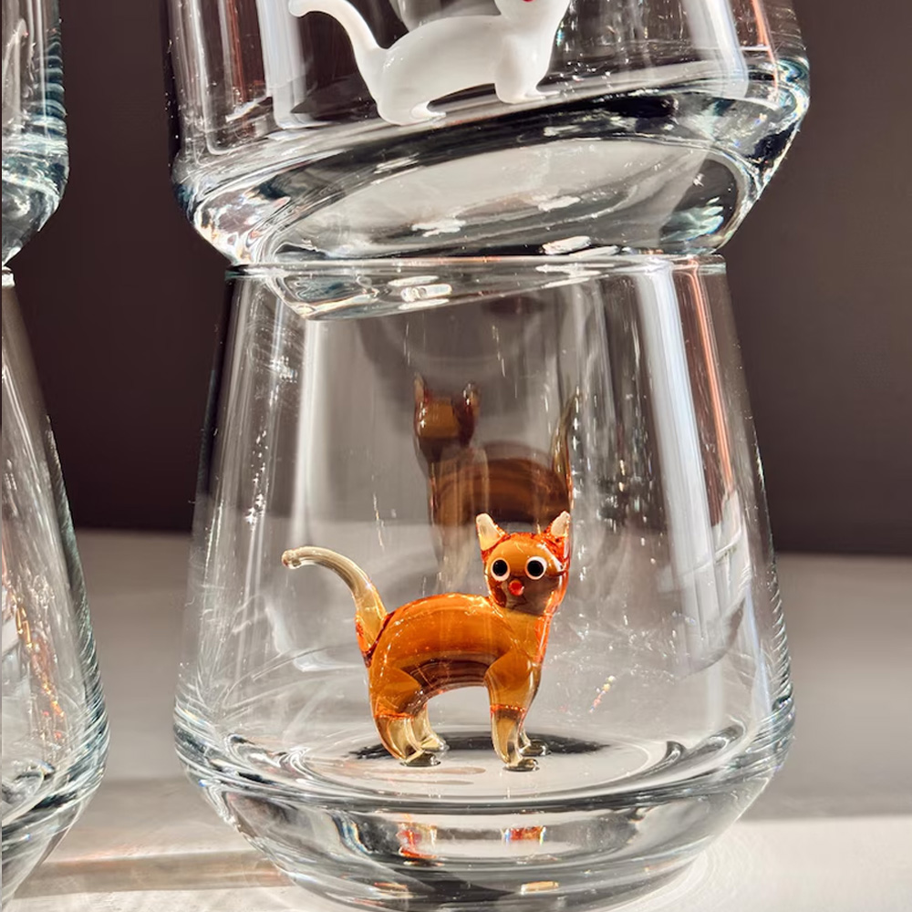 Personalized Mini Pet Figurine Glass Cup with Name, Handmade 3D Cat/Dog Murano Wine Glass, Housewarming/Birthday Gift for Per Lovers/Owners/Family