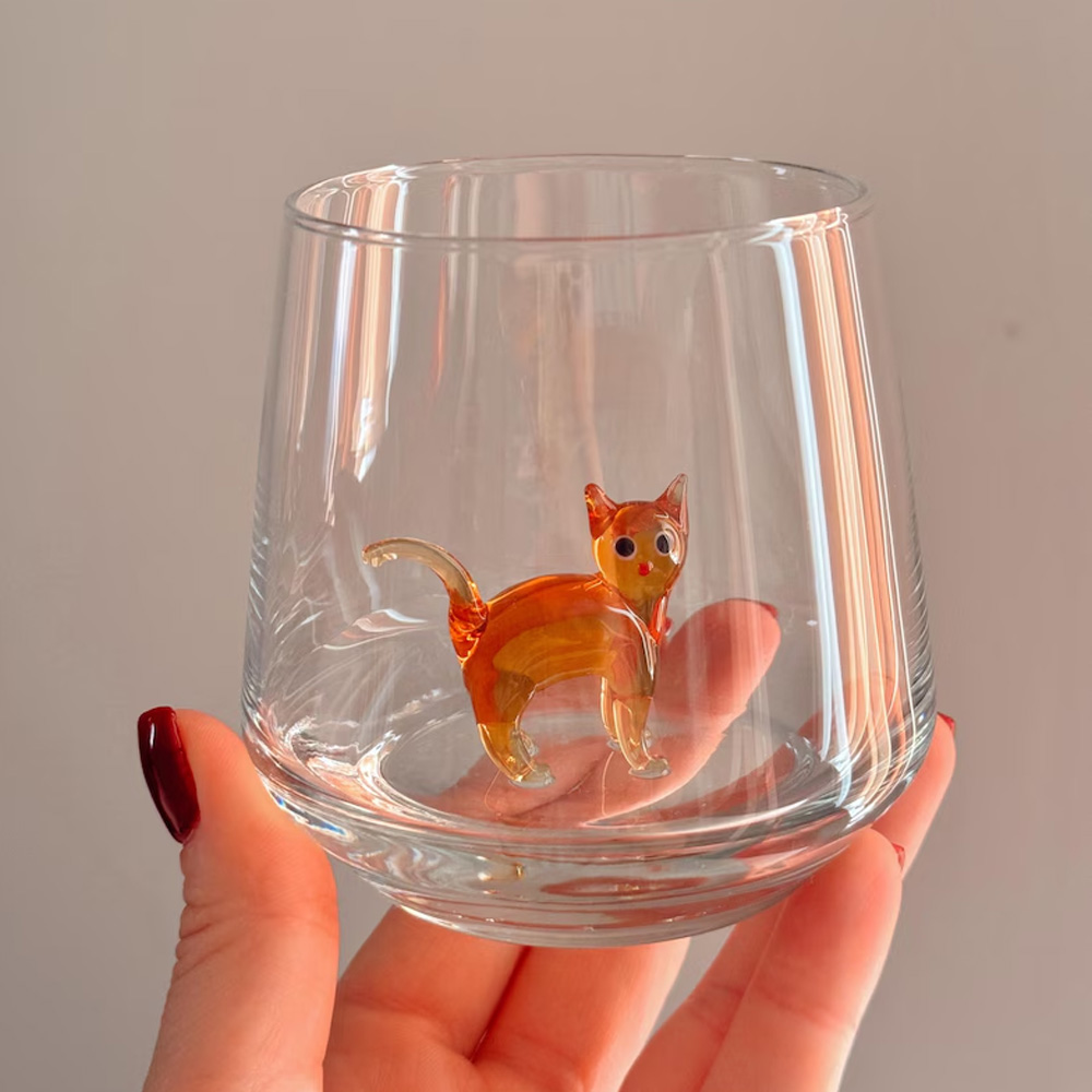 Personalized Mini Pet Figurine Glass Cup with Name, Handmade 3D Cat/Dog Murano Wine Glass, Housewarming/Birthday Gift for Per Lovers/Owners/Family