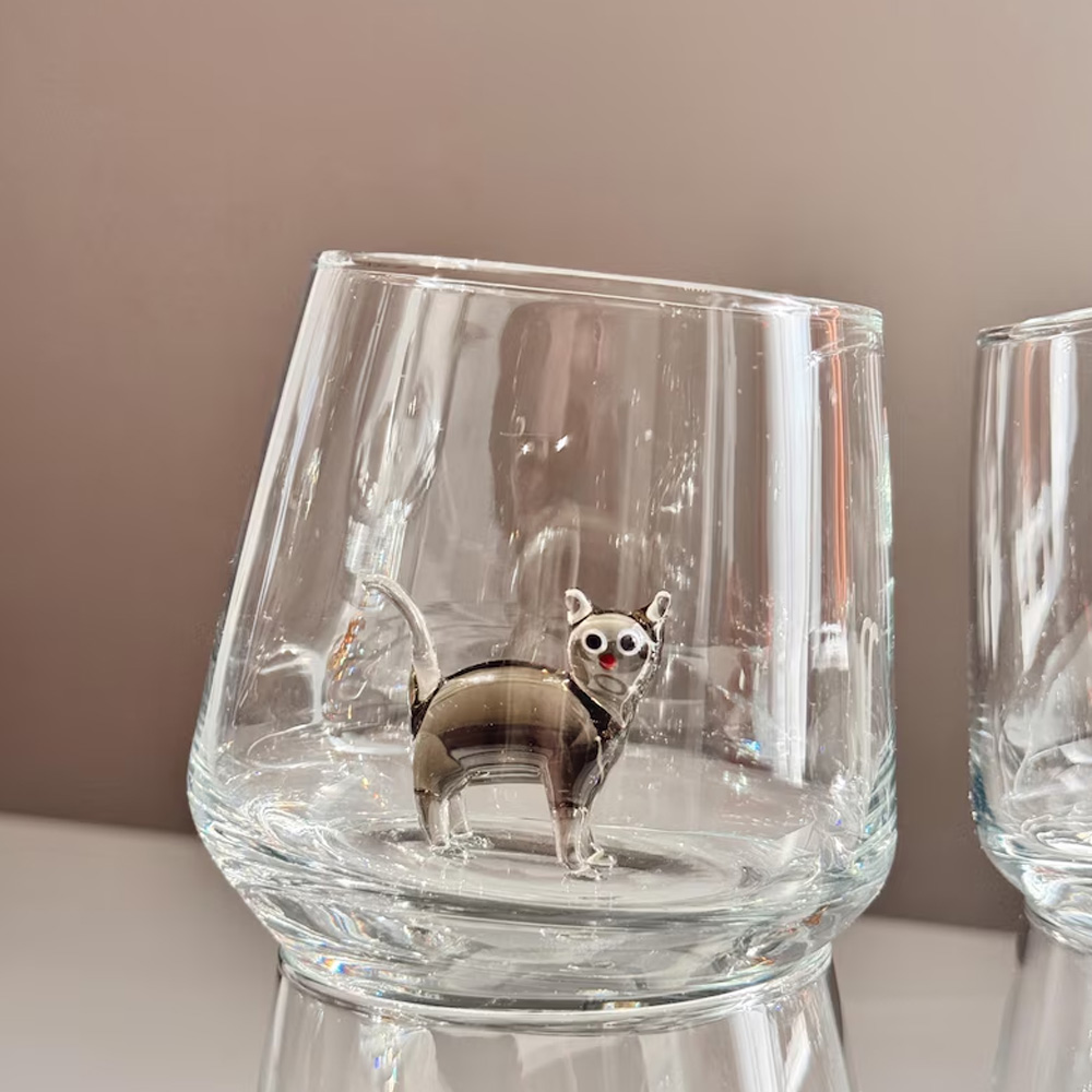 Personalized Mini Pet Figurine Glass Cup with Name, Handmade 3D Cat/Dog Murano Wine Glass, Housewarming/Birthday Gift for Per Lovers/Owners/Family