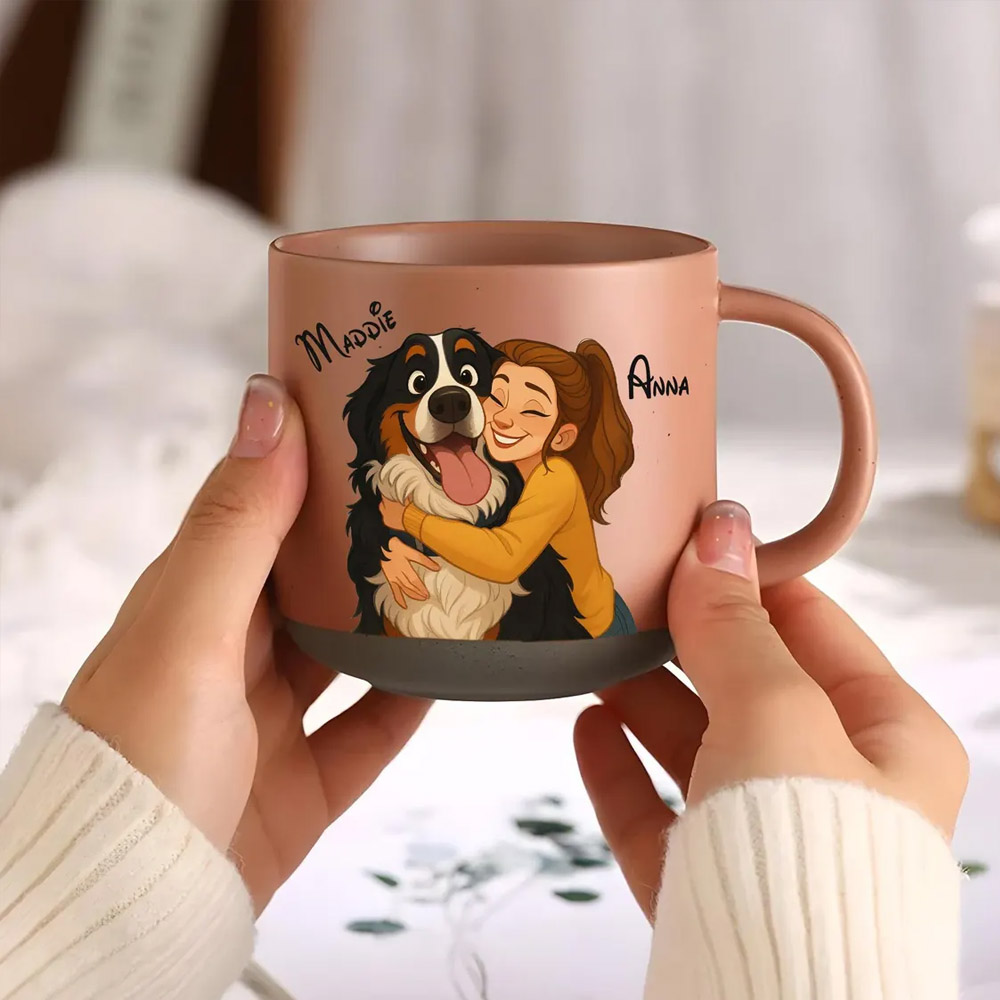 Mug en céramique personnalisé avec portrait de couple et animal de compagnie, mug photo personnalisé avec dessin animé pour chocolat chaud ou café, cadeau d'anniversaire pour couple/amoureux des animaux/propriétaires d'animaux