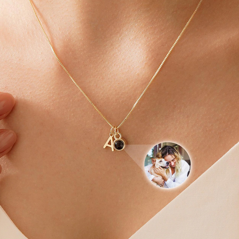 Personalized Photo Projection Necklace with Initial, Sterling Silver 925 Picture Inside Memorial Jewelry, Birthday/Anniversary Gift for Her/Mom/Family