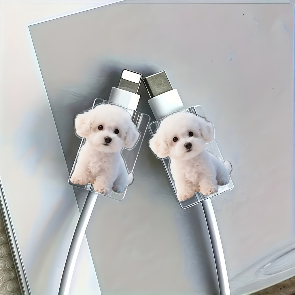 Custom Pet Photo 2pcs Cute Dog Cat Data Cable Protector, Durable Phone Cable Sleeve, Anti-Breakage, Stylish Design for Mobile Devices, Compatible with, Cable Protector For Phone