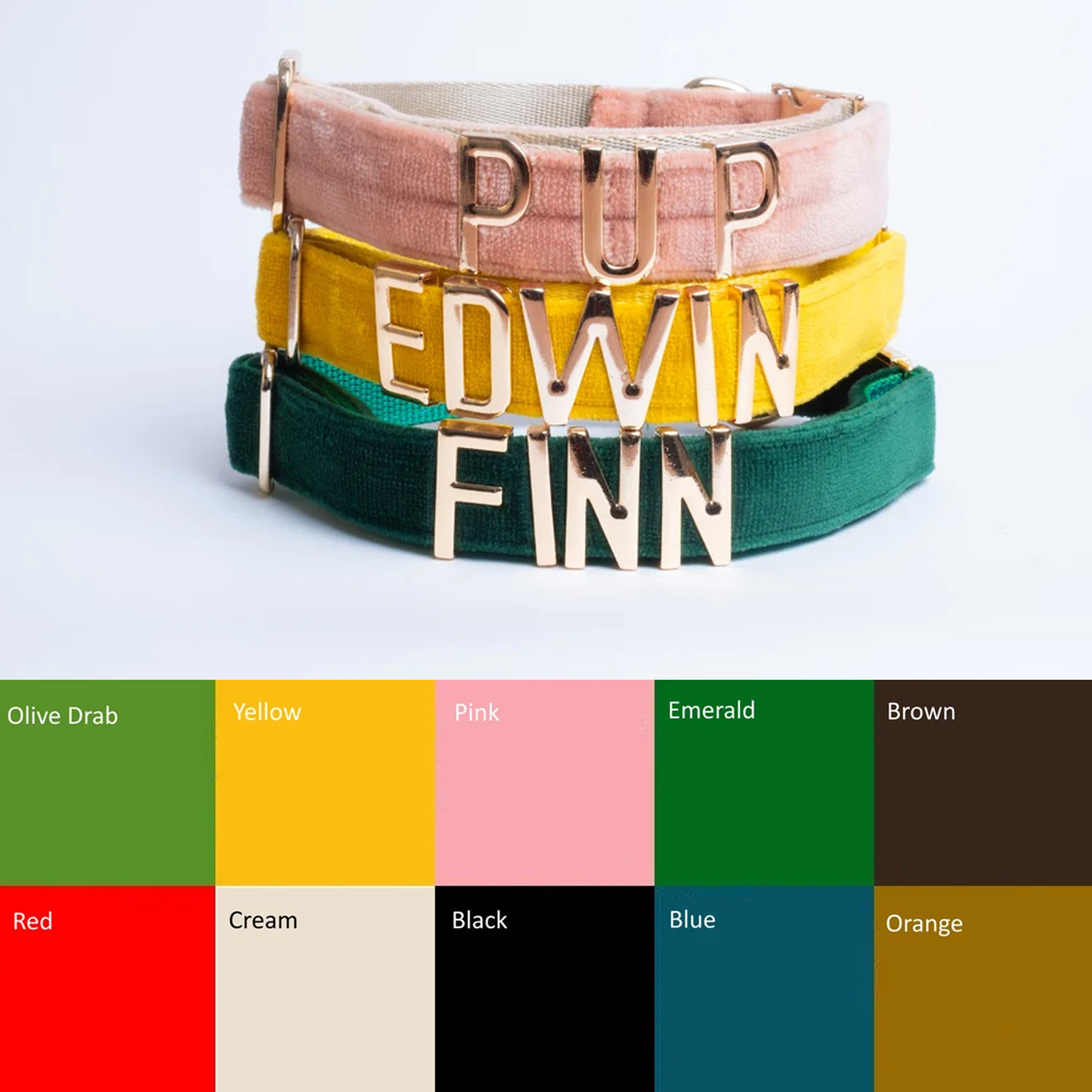 Collier pour chien en velours personnalisé avec nom, collier coloré et ajustable pour chiot avec lettres en métal doré, accessoire pour animaux de compagnie, cadeau d'anniversaire pour les maîtres de chiens/propriétaires d'animaux de compagnie
