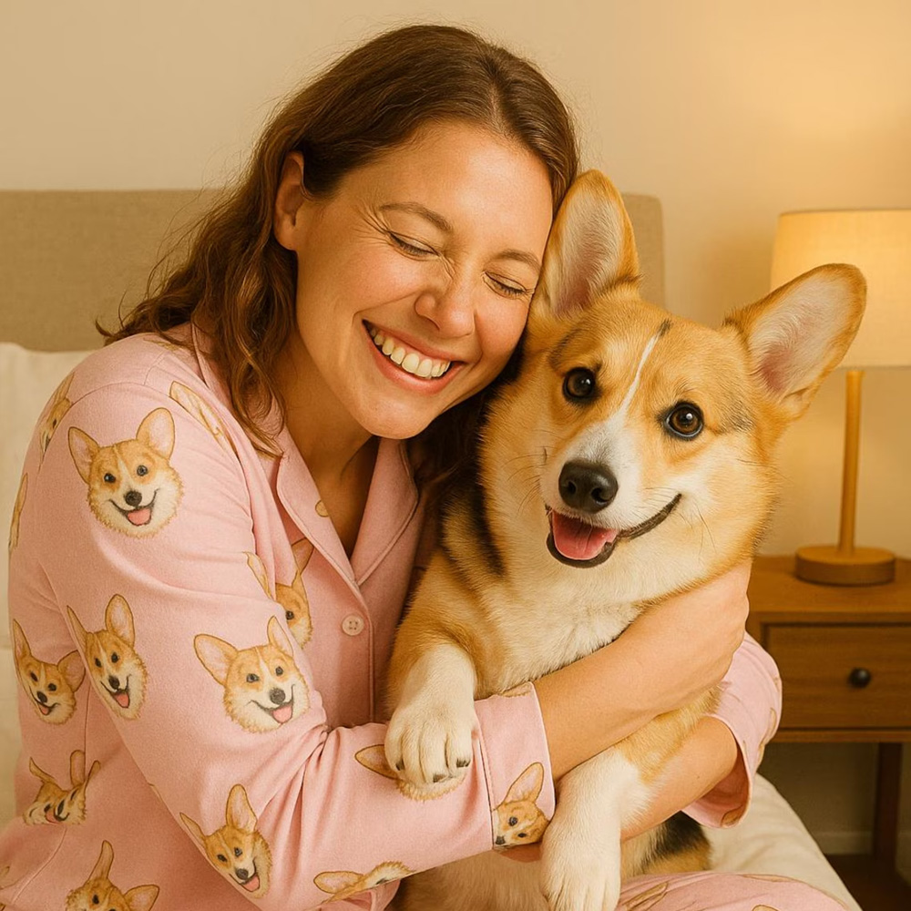 Gepersonaliseerde pyjamaset met 1-5 huisdierportretten, korte pyjamaset met foto's van honden- of kattengezichten, ideaal als jubileum- of Valentijnsdagcadeau voor familie, dierenliefhebbers of -eigenaren.