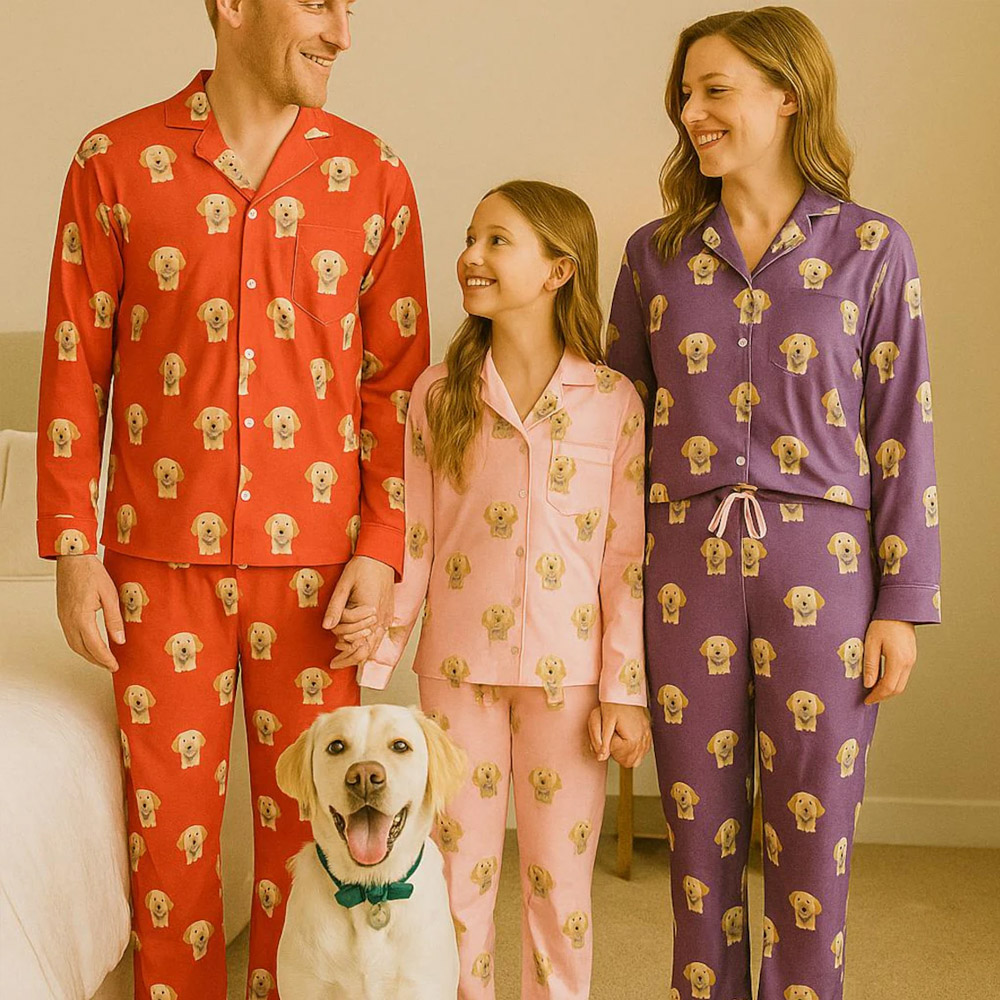 Gepersonaliseerde pyjamaset met 1-5 huisdierportretten, korte pyjamaset met foto's van honden- of kattengezichten, ideaal als jubileum- of Valentijnsdagcadeau voor familie, dierenliefhebbers of -eigenaren.