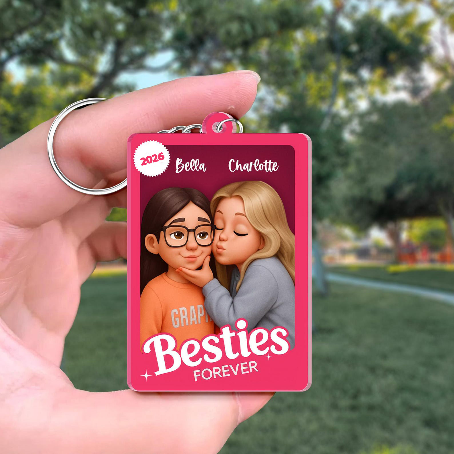 Custom Photo Figure Action Bestie Forever Keychain with Name, Personalized Cartoon Portrait Keyring, Valentine's Day/Friendship Gift for Best Friends
