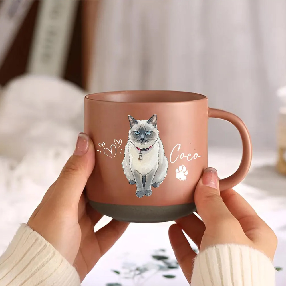 Personalized Pet Photo Watercolor Pottery Mug with Name, Cat/Dog Portrait Hot Cocoa Coffee Mug, Birthday/Anniversary Gift for Family/Pet Lovers/Owners