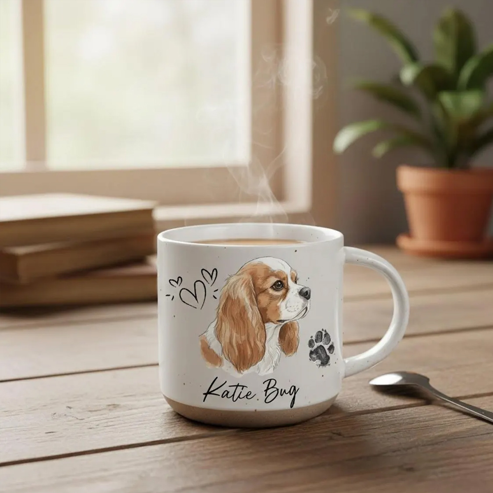 Personalized Pet Photo Watercolor Pottery Mug with Name, Cat/Dog Portrait Hot Cocoa Coffee Mug, Birthday/Anniversary Gift for Family/Pet Lovers/Owners