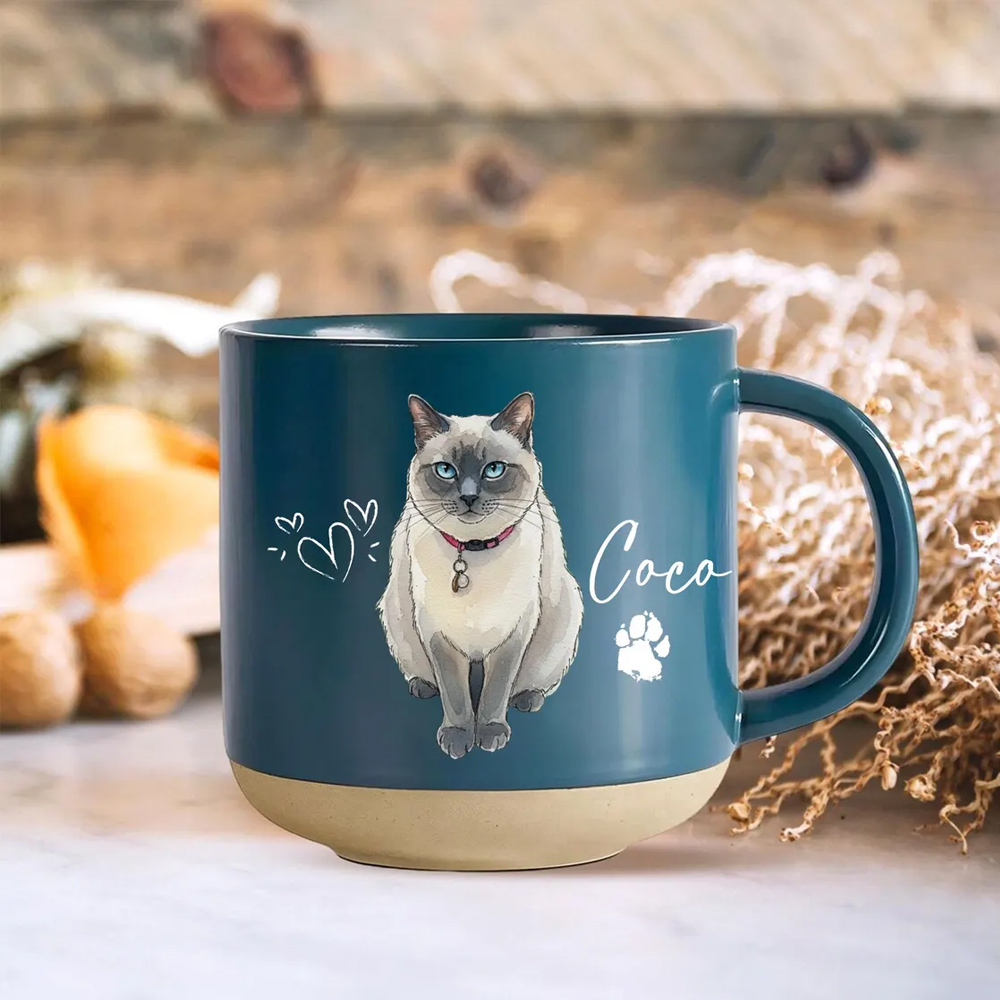 Personalized Pet Photo Watercolor Pottery Mug with Name, Cat/Dog Portrait Hot Cocoa Coffee Mug, Birthday/Anniversary Gift for Family/Pet Lovers/Owners