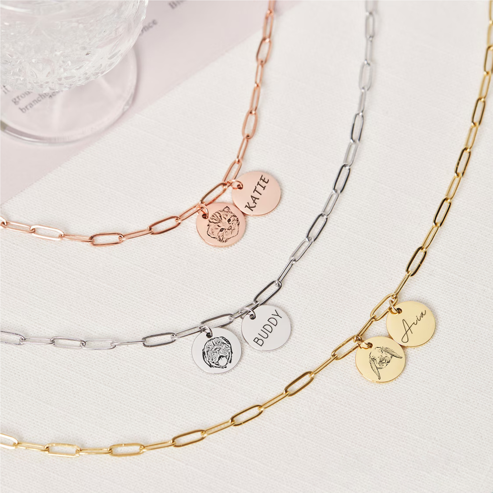 Personligt halsband med hänge för husdjursporträtt och namn, smaskiga smycken för hund/katt i sterlingsilver 925, födelsedagspresent till husdjursälskare/ägare/henne