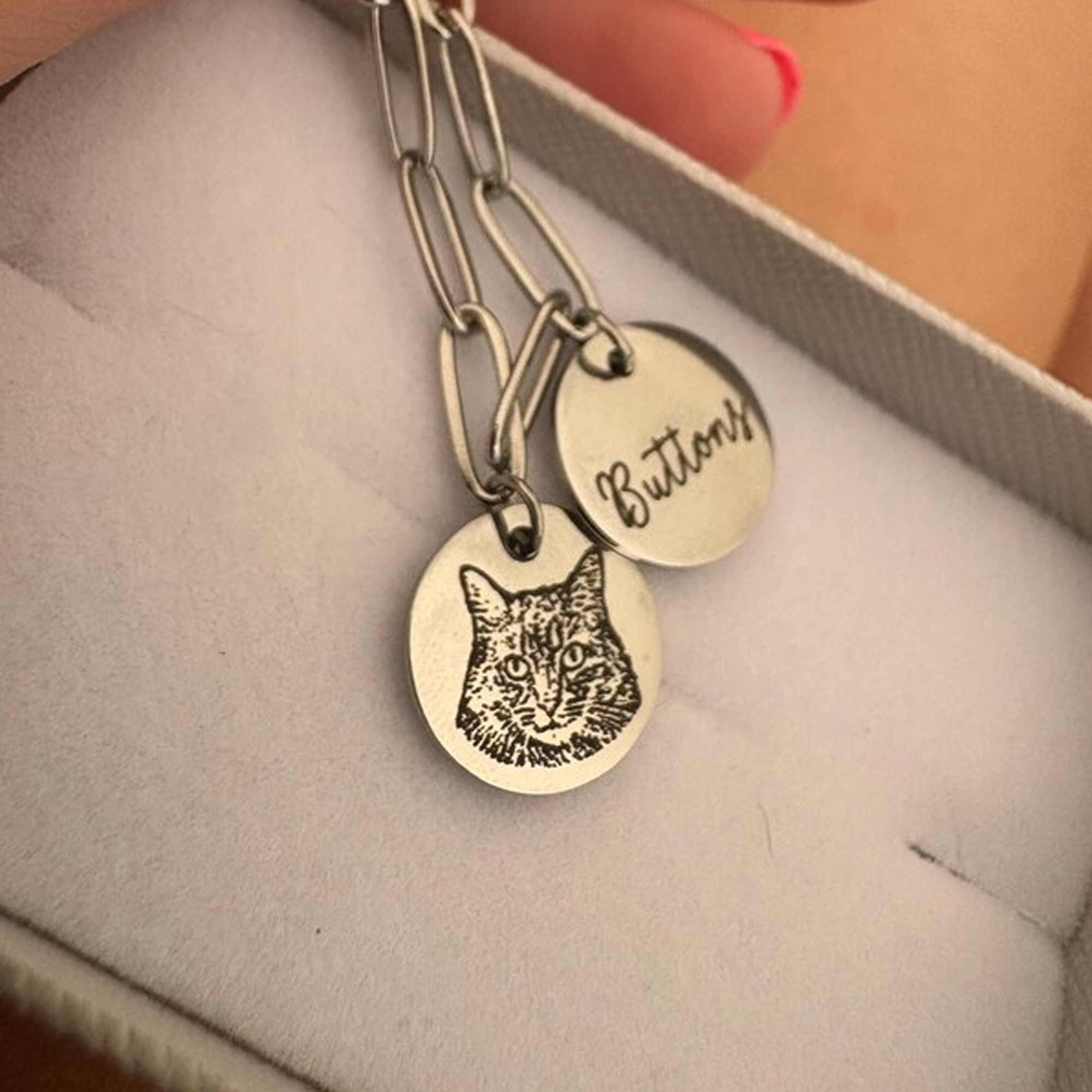 Personligt halsband med hänge för husdjursporträtt och namn, smaskiga smycken för hund/katt i sterlingsilver 925, födelsedagspresent till husdjursälskare/ägare/henne
