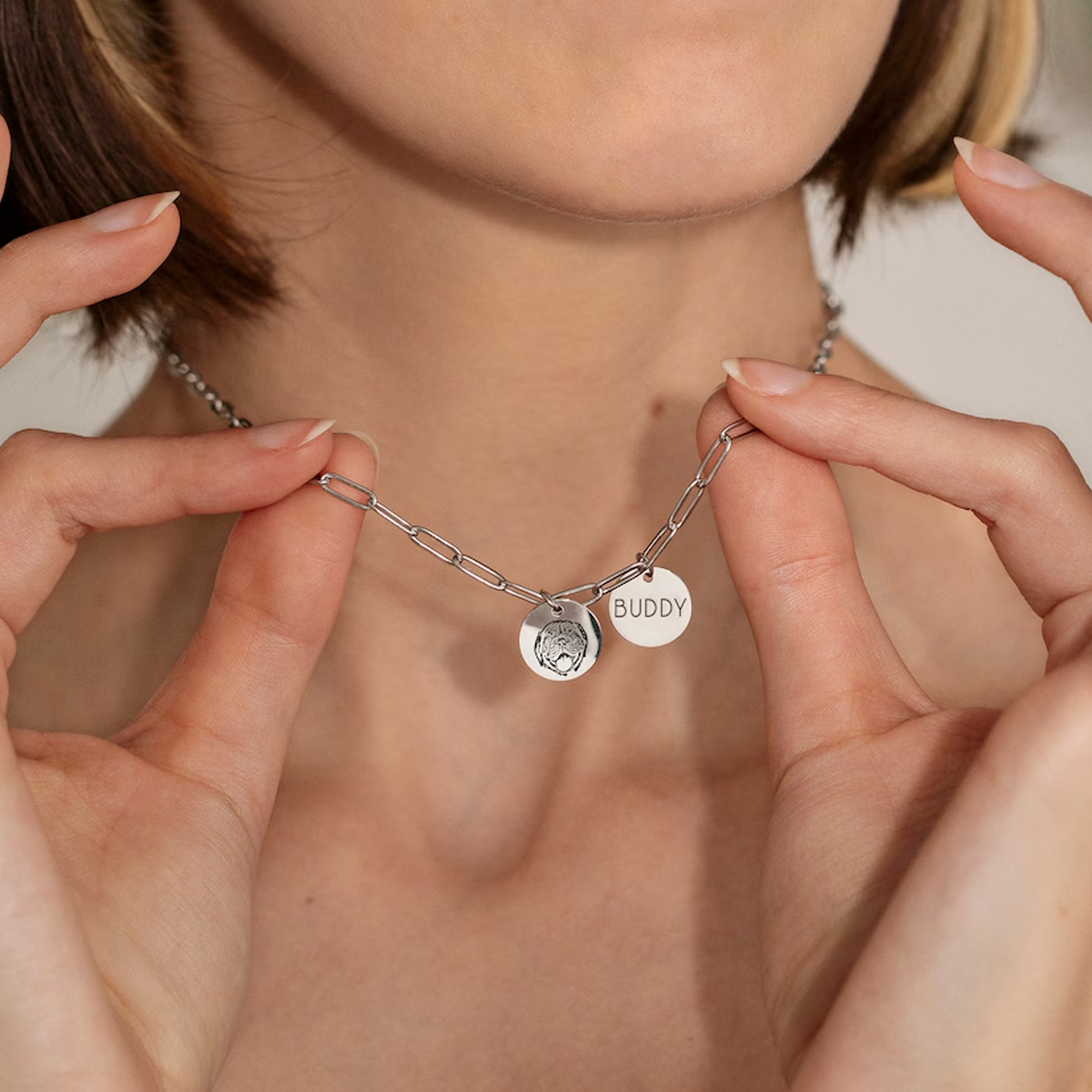 Personligt halsband med hänge för husdjursporträtt och namn, smaskiga smycken för hund/katt i sterlingsilver 925, födelsedagspresent till husdjursälskare/ägare/henne