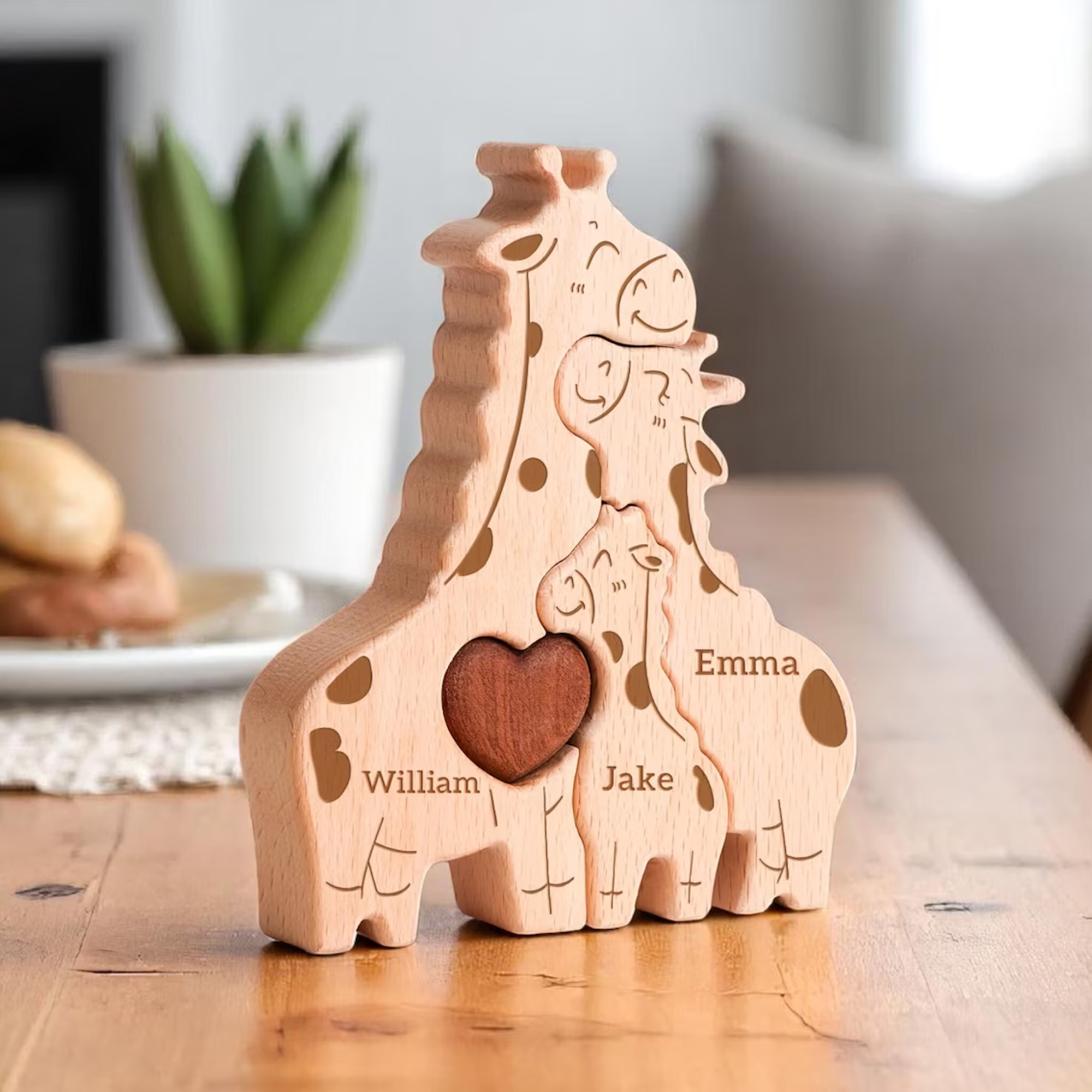 Personalized Giraffe Family Puzzle with 2-5 Names, Wooden Nursery Decor, Family Keepsake, Mother's Day/Birthday Gift for Mom/Grandma/Family