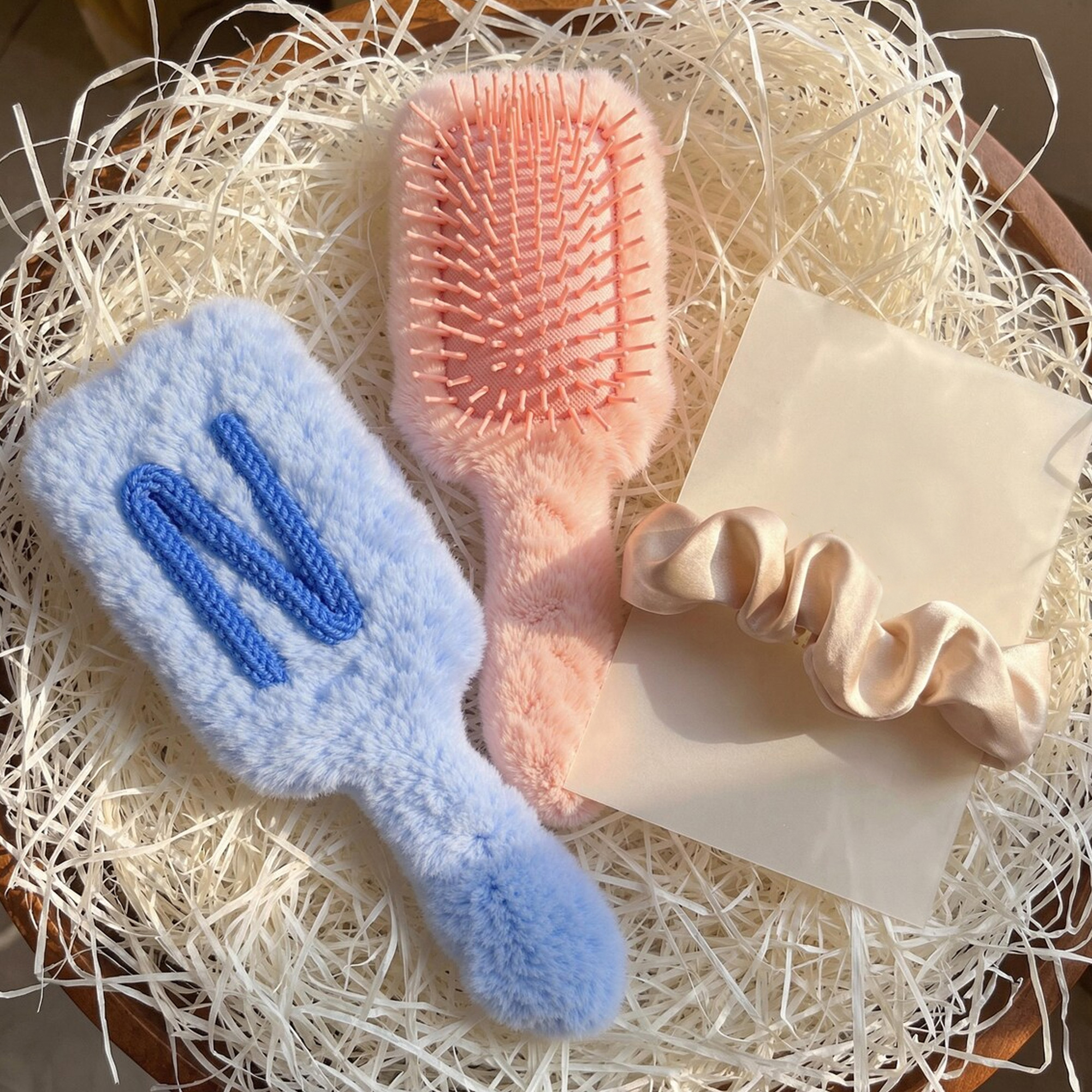 Personalized 3D Crochet Initial Pastel Plush Hair Brush, Alphabet Soft Furry Paddle Massage Hairbrush, Thoughtful Gift for Bridesmaids/Besties/Girls