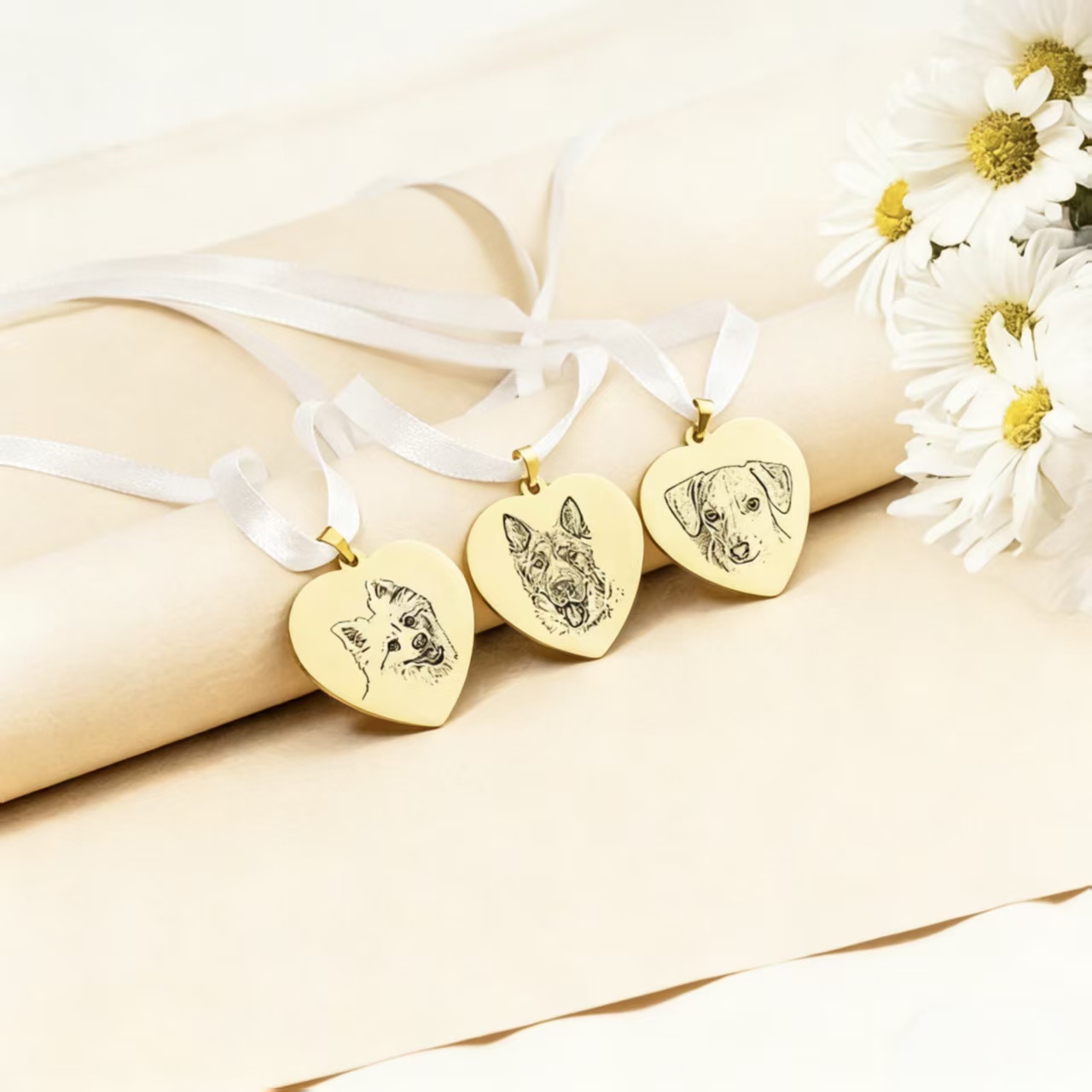 Personalized Engraved Pet Portrait & Name Heart Bouquet Charm, Cat/Dog Picture Pendant, Bridal Shower Party Favor, Wedding Gift for Her/Pet Lovers