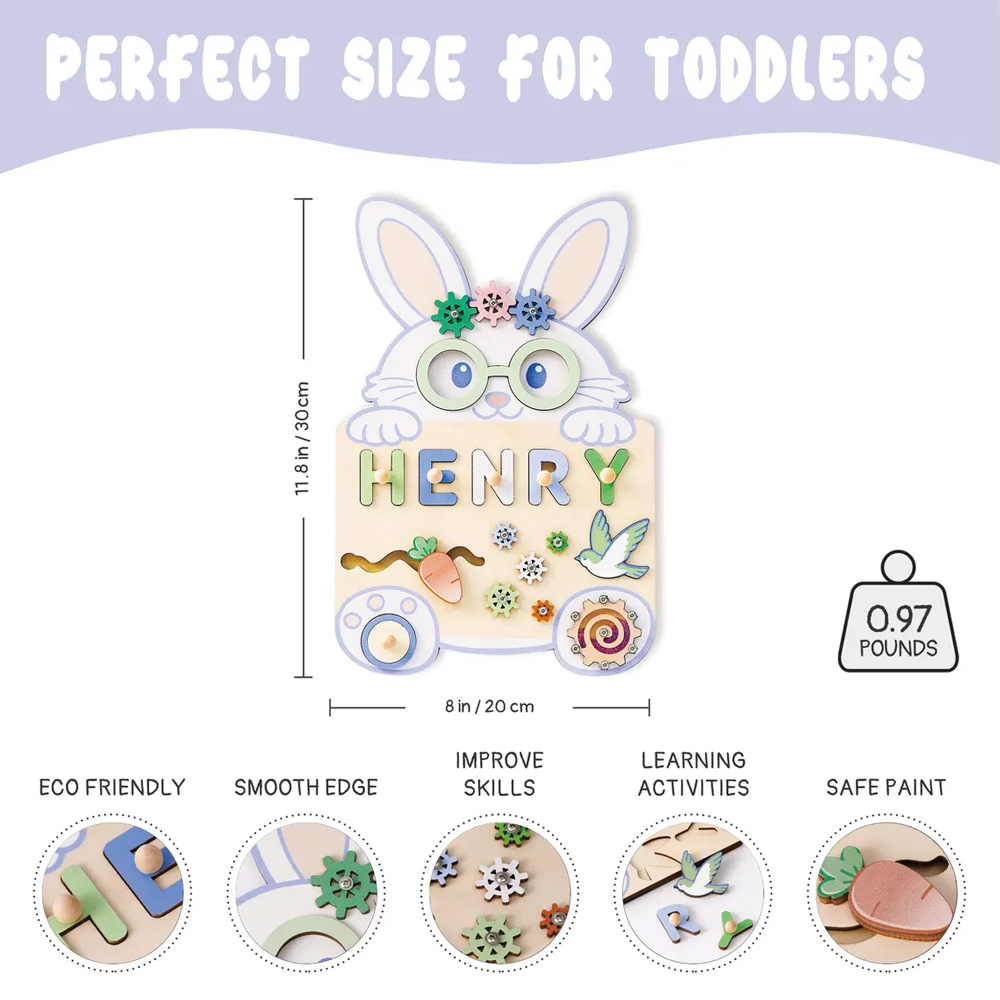 Custom Easter Baby Name Bunny Puzzle Board, Wooden Montessori Busy Toy, First Easter Keepsake, Party Favor, Easter/Birthday Gift for Kids/Toddlers