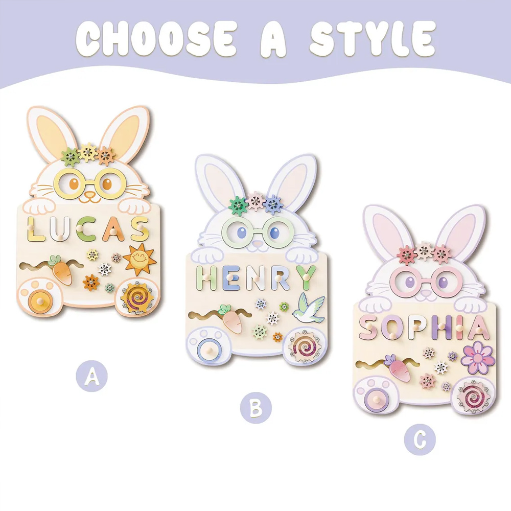 Custom Easter Baby Name Bunny Puzzle Board, Wooden Montessori Busy Toy, First Easter Keepsake, Party Favor, Easter/Birthday Gift for Kids/Toddlers
