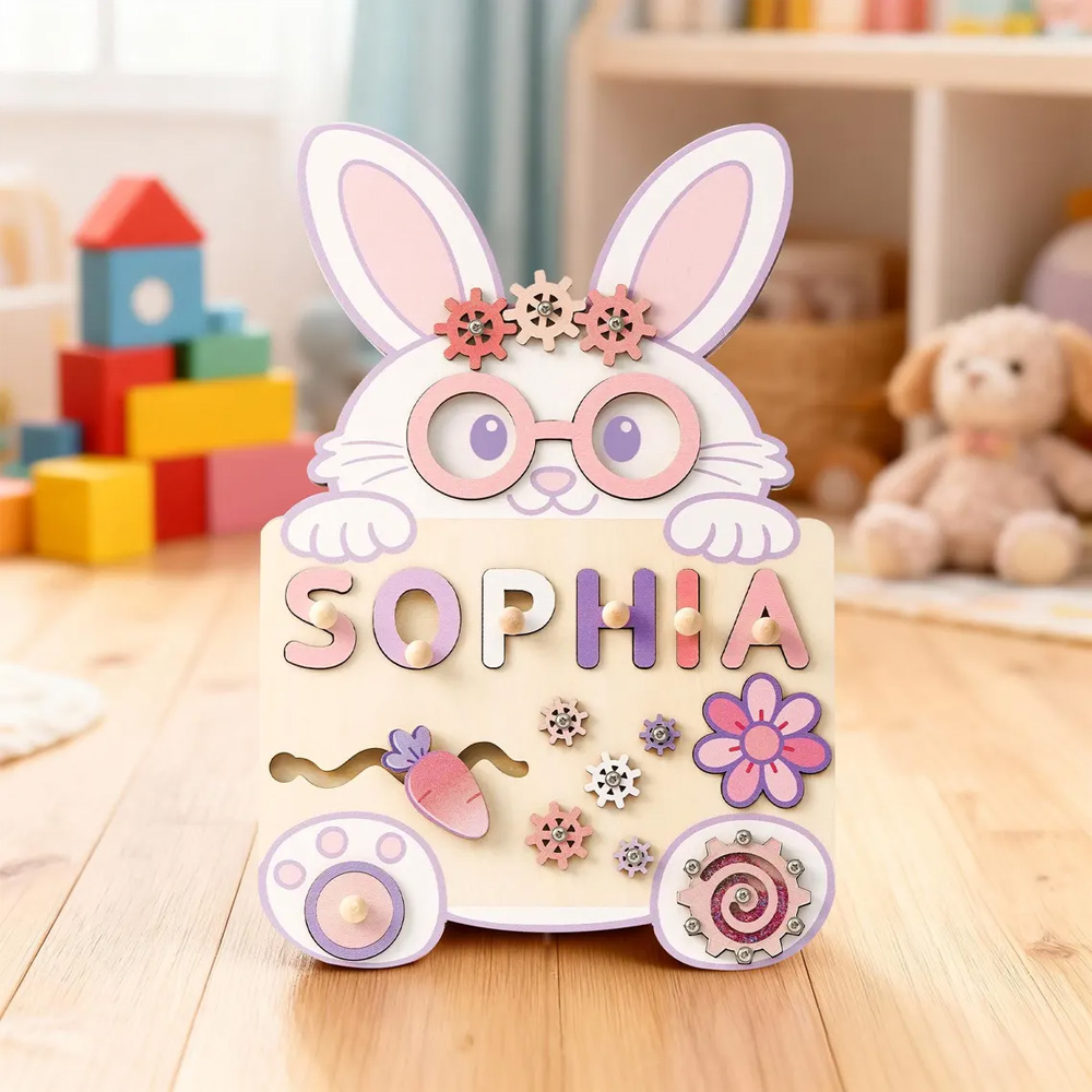 Custom Easter Baby Name Bunny Puzzle Board, Wooden Montessori Busy Toy, First Easter Keepsake, Party Favor, Easter/Birthday Gift for Kids/Toddlers