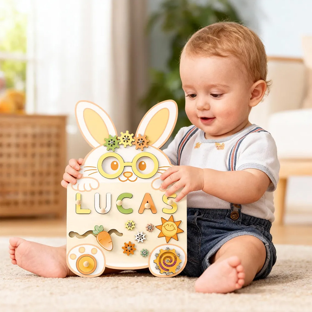 Custom Easter Baby Name Bunny Puzzle Board, Wooden Montessori Busy Toy, First Easter Keepsake, Party Favor, Easter/Birthday Gift for Kids/Toddlers