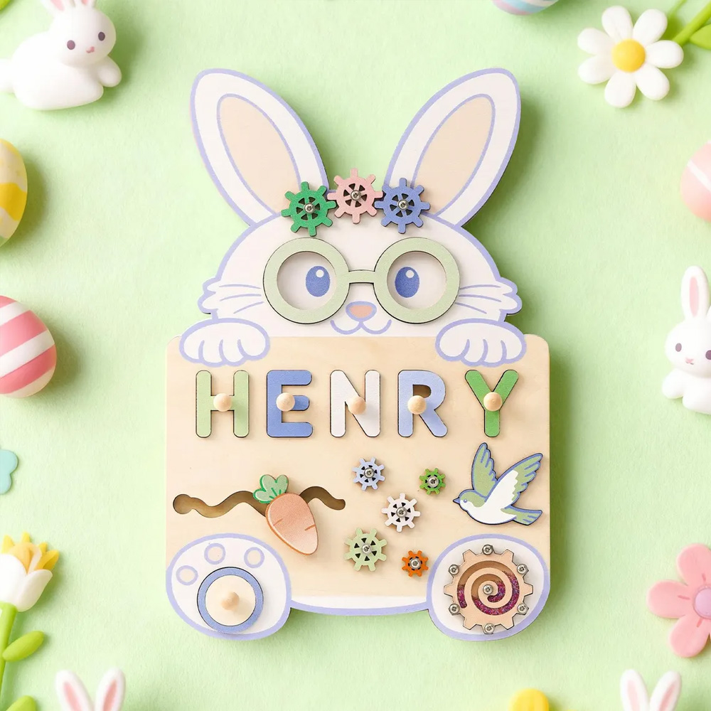 Custom Easter Baby Name Bunny Puzzle Board, Wooden Montessori Busy Toy, First Easter Keepsake, Party Favor, Easter/Birthday Gift for Kids/Toddlers