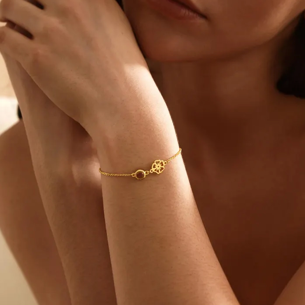 Personligt fotoprojektionsarmband med födelseblomma, sterlingsilver 925, elegant bild inuti armband, födelsedags-/mors dagspresent till mamma/henne