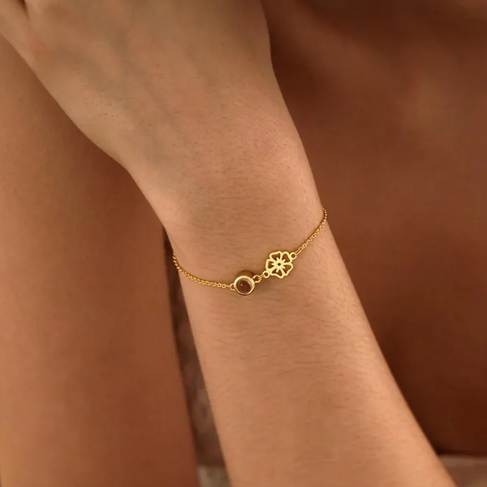 Personligt fotoprojektionsarmband med födelseblomma, sterlingsilver 925, elegant bild inuti armband, födelsedags-/mors dagspresent till mamma/henne