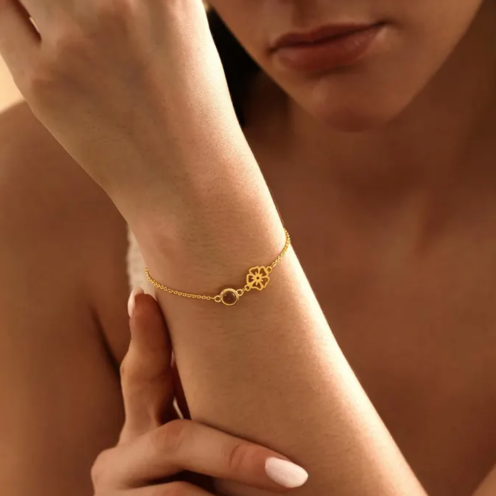 Personligt fotoprojektionsarmband med födelseblomma, sterlingsilver 925, elegant bild inuti armband, födelsedags-/mors dagspresent till mamma/henne