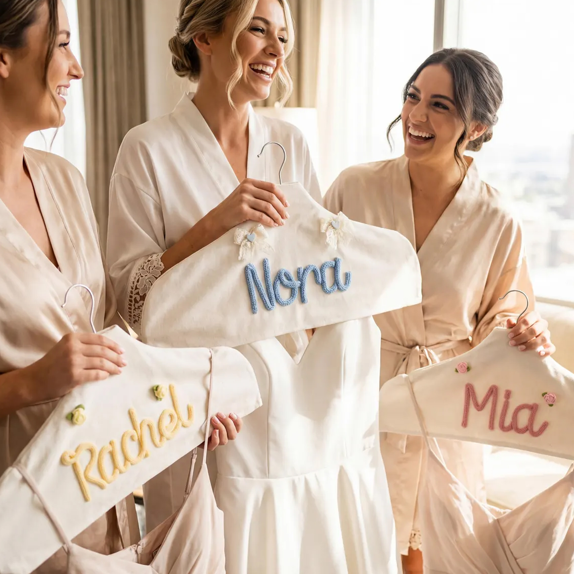 Personalized Embroidered Name Bridesmaid Hangers Set, Vintage Padded Hanger for Wedding Party, Bridal Shower Favors, Gift for Maid of Honor/Besties