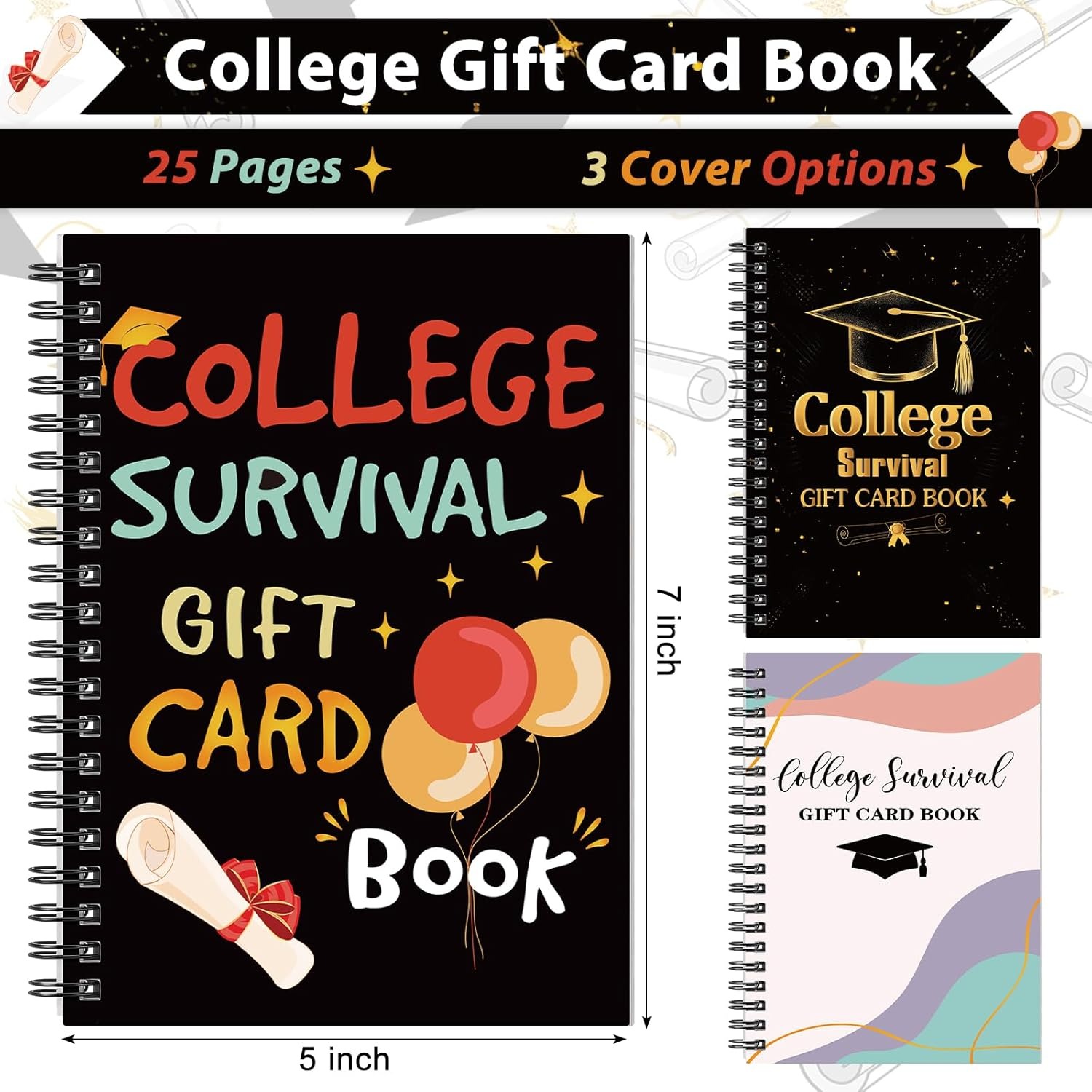 Personalized Spiral College Gift Card Book with Name, 2026 College Survival Booklet Organizer, Cash Card Holder Album, Gift for Graduates/Teens/Kids
