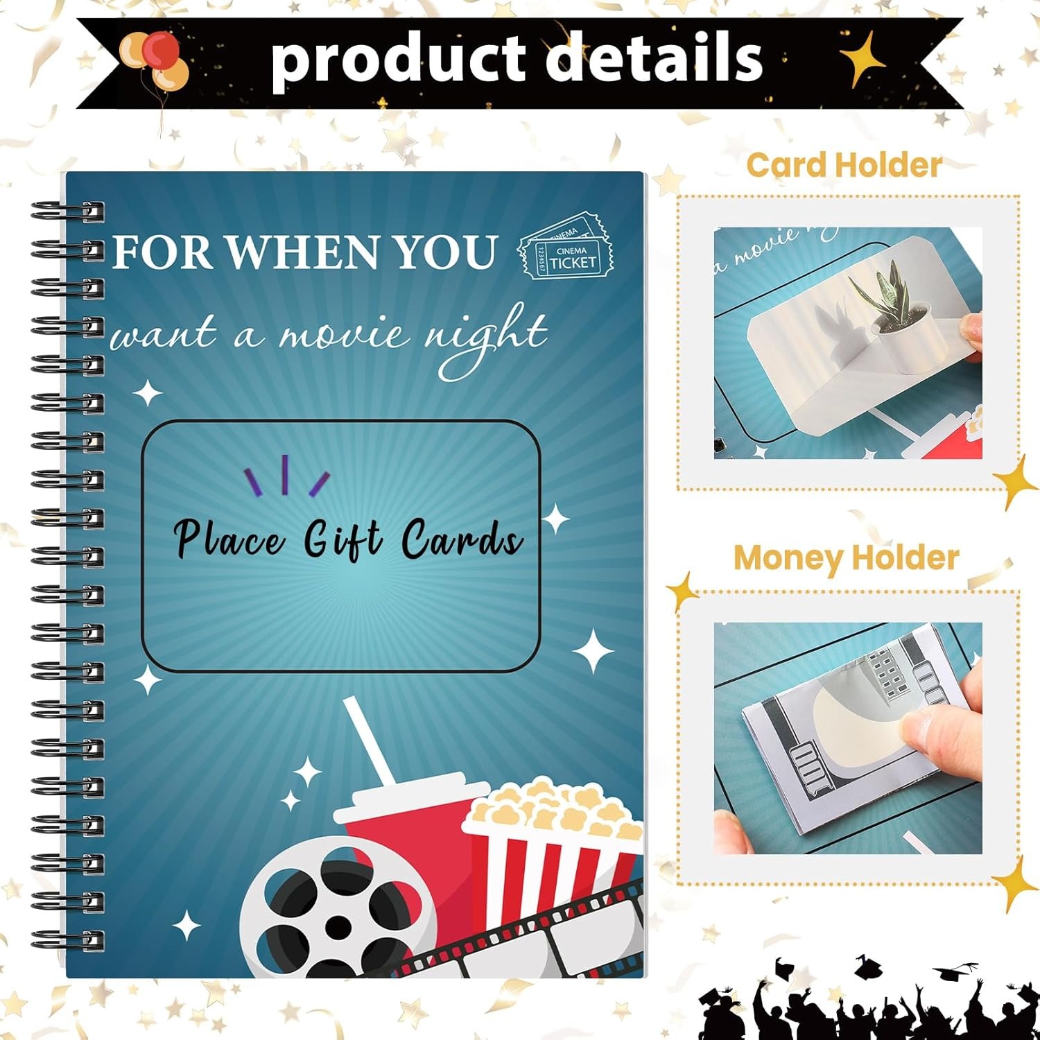 Personalized Spiral College Gift Card Book with Name, 2026 College Survival Booklet Organizer, Cash Card Holder Album, Gift for Graduates/Teens/Kids