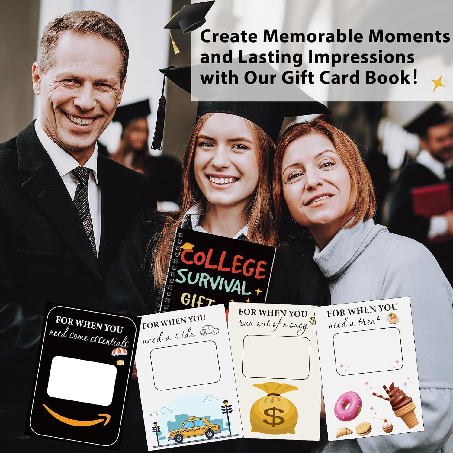 Personalized Spiral College Gift Card Book with Name, 2026 College Survival Booklet Organizer, Cash Card Holder Album, Gift for Graduates/Teens/Kids