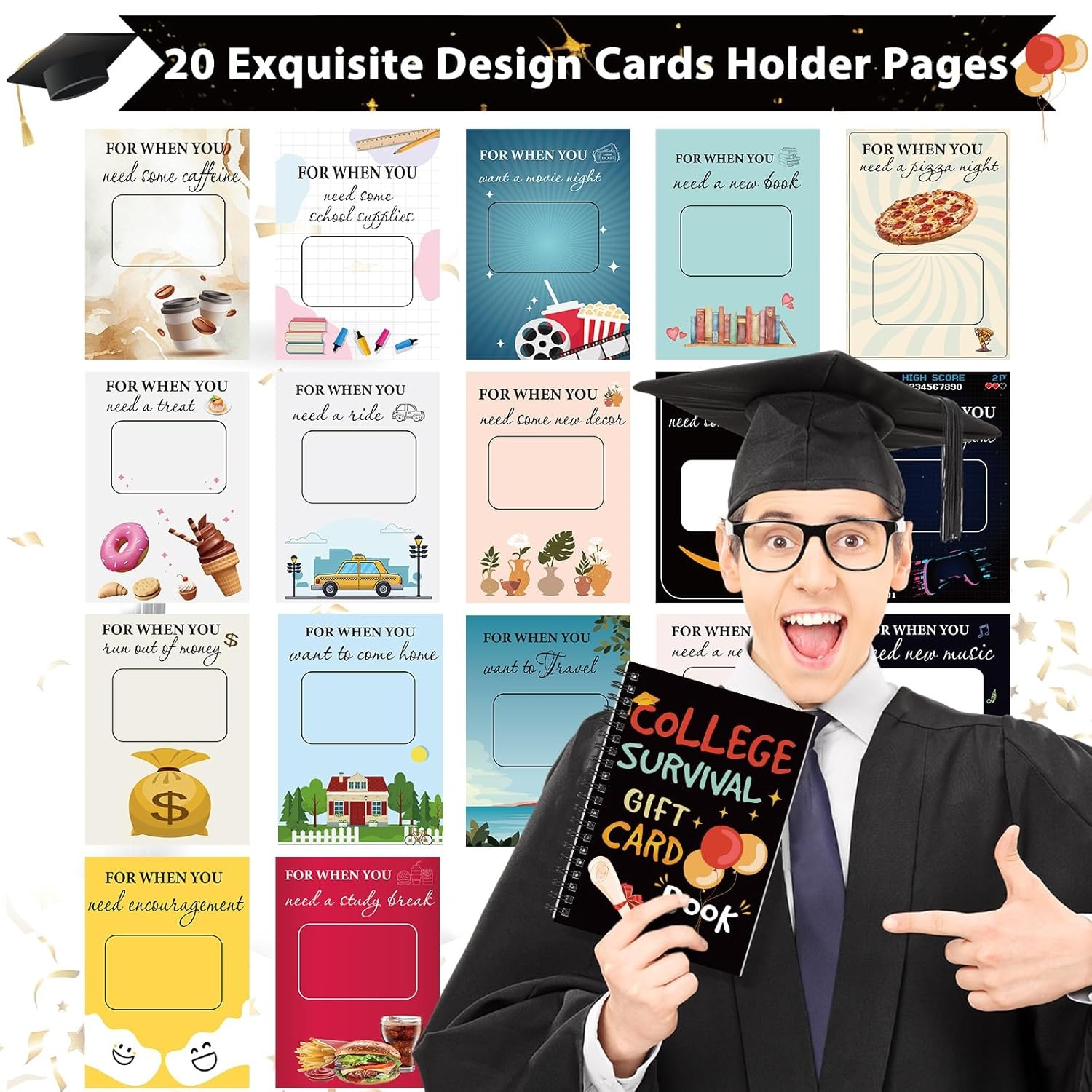 Personalized Spiral College Gift Card Book with Name, 2026 College Survival Booklet Organizer, Cash Card Holder Album, Gift for Graduates/Teens/Kids