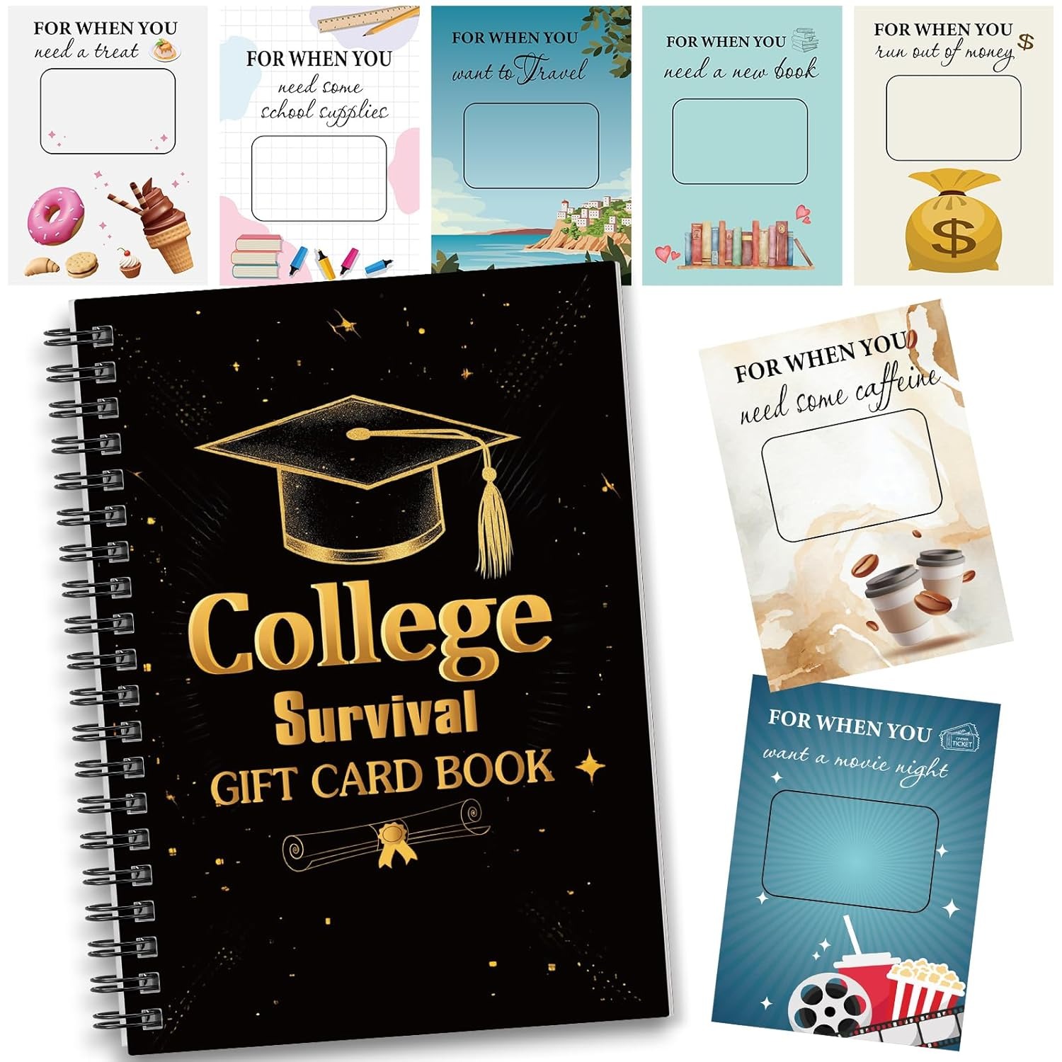 Personalized Spiral College Gift Card Book with Name, 2026 College Survival Booklet Organizer, Cash Card Holder Album, Gift for Graduates/Teens/Kids