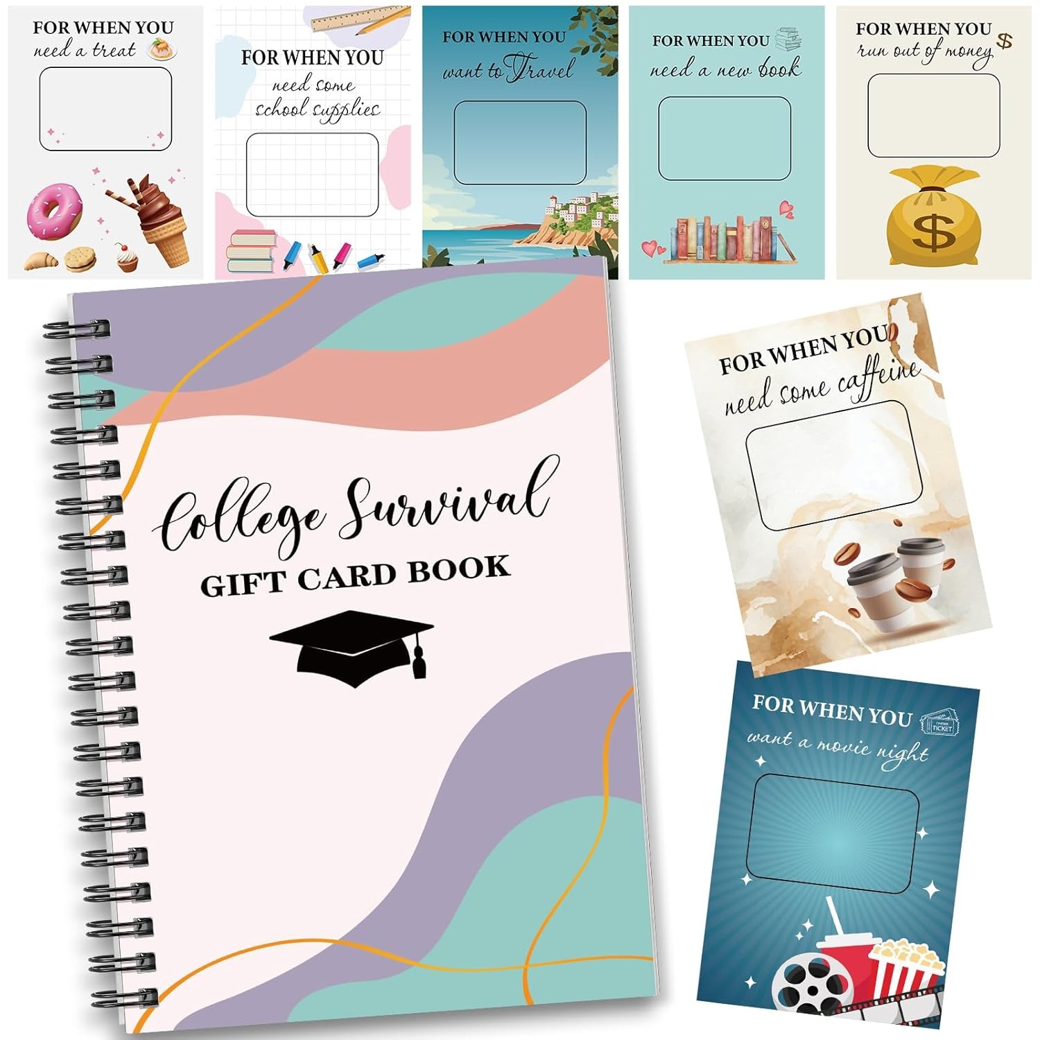 Personalized Spiral College Gift Card Book with Name, 2026 College Survival Booklet Organizer, Cash Card Holder Album, Gift for Graduates/Teens/Kids