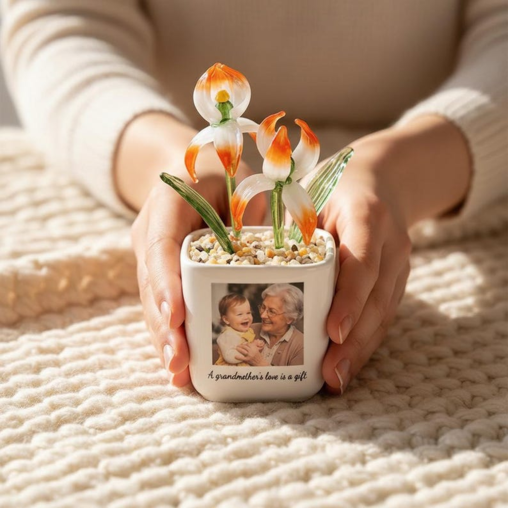 Pot de fleurs en verre personnalisé avec photo et fleurs de naissance, pot coloré avec message pour maman, décoration intérieure, cadeau pour la fête des mères (maman/grand-mère/elle).