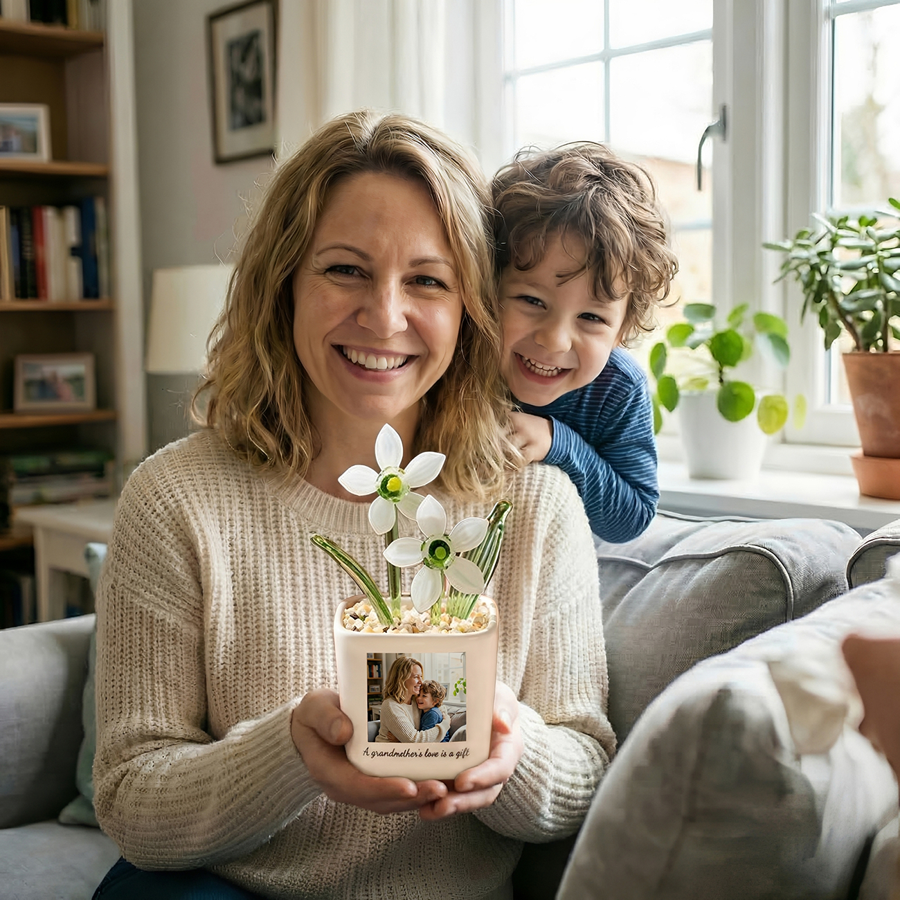 Pot de fleurs en verre personnalisé avec photo et fleurs de naissance, pot coloré avec message pour maman, décoration intérieure, cadeau pour la fête des mères (maman/grand-mère/elle).