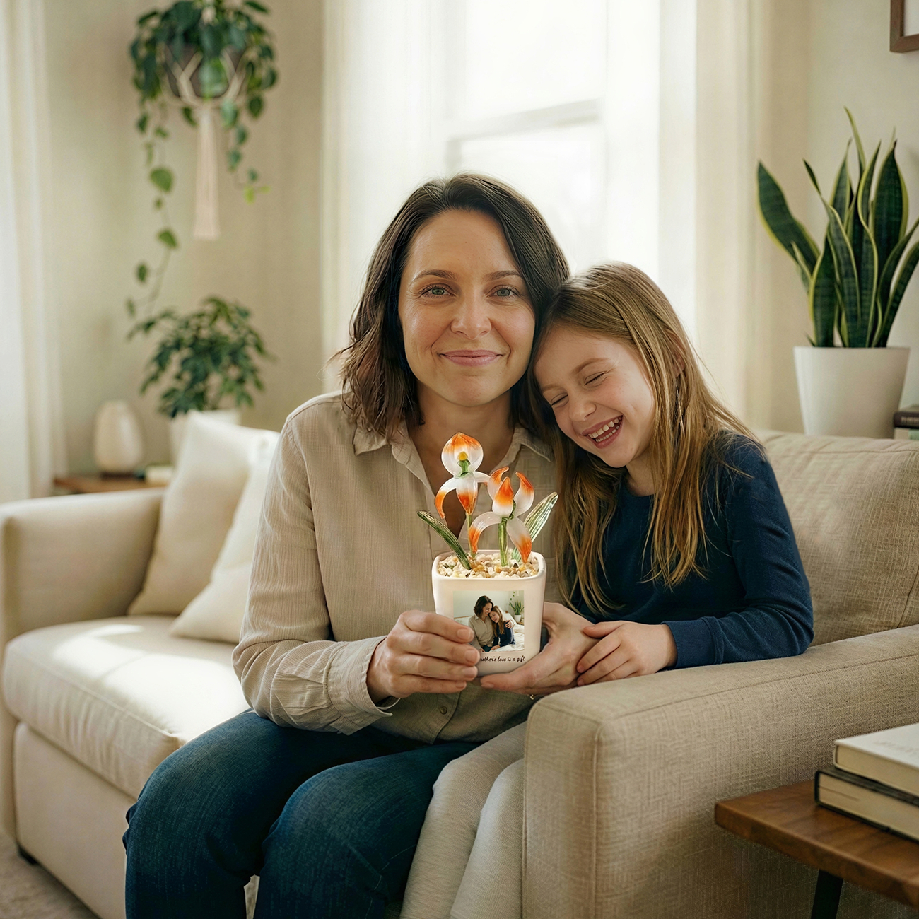 Pot de fleurs en verre personnalisé avec photo et fleurs de naissance, pot coloré avec message pour maman, décoration intérieure, cadeau pour la fête des mères (maman/grand-mère/elle).