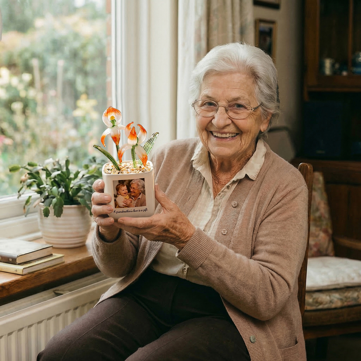 Pot de fleurs en verre personnalisé avec photo et fleurs de naissance, pot coloré avec message pour maman, décoration intérieure, cadeau pour la fête des mères (maman/grand-mère/elle).