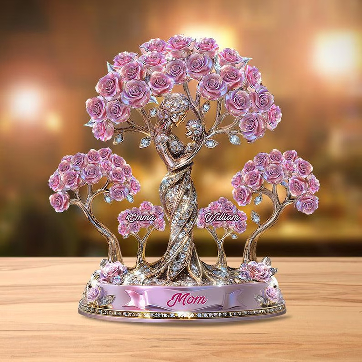Plaque personnalisée Arbre de Vie Rose Maman et Enfant avec noms, Sculpture acrylique sur la maternité, Souvenir commémoratif, Cadeau Fête des Mères/Anniversaire pour maman/grand-mère/elle