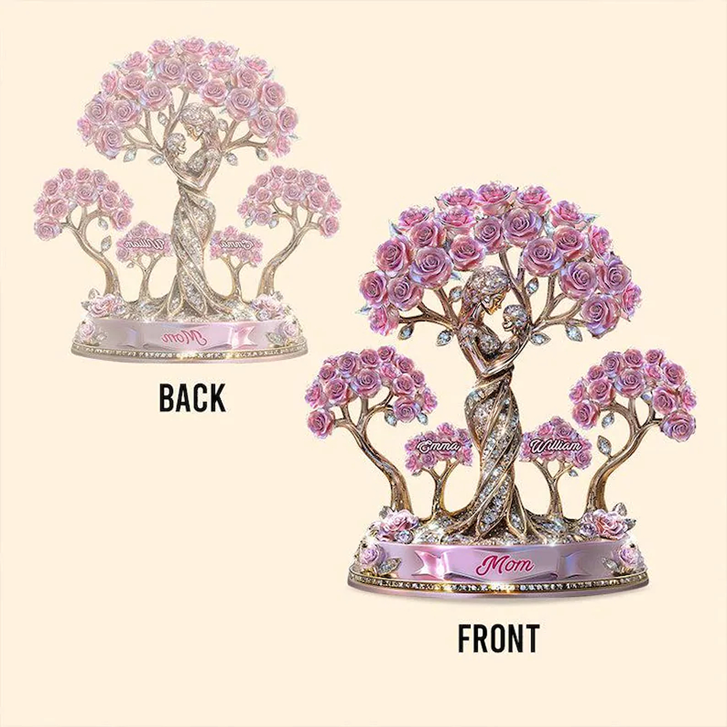 Plaque personnalisée Arbre de Vie Rose Maman et Enfant avec noms, Sculpture acrylique sur la maternité, Souvenir commémoratif, Cadeau Fête des Mères/Anniversaire pour maman/grand-mère/elle
