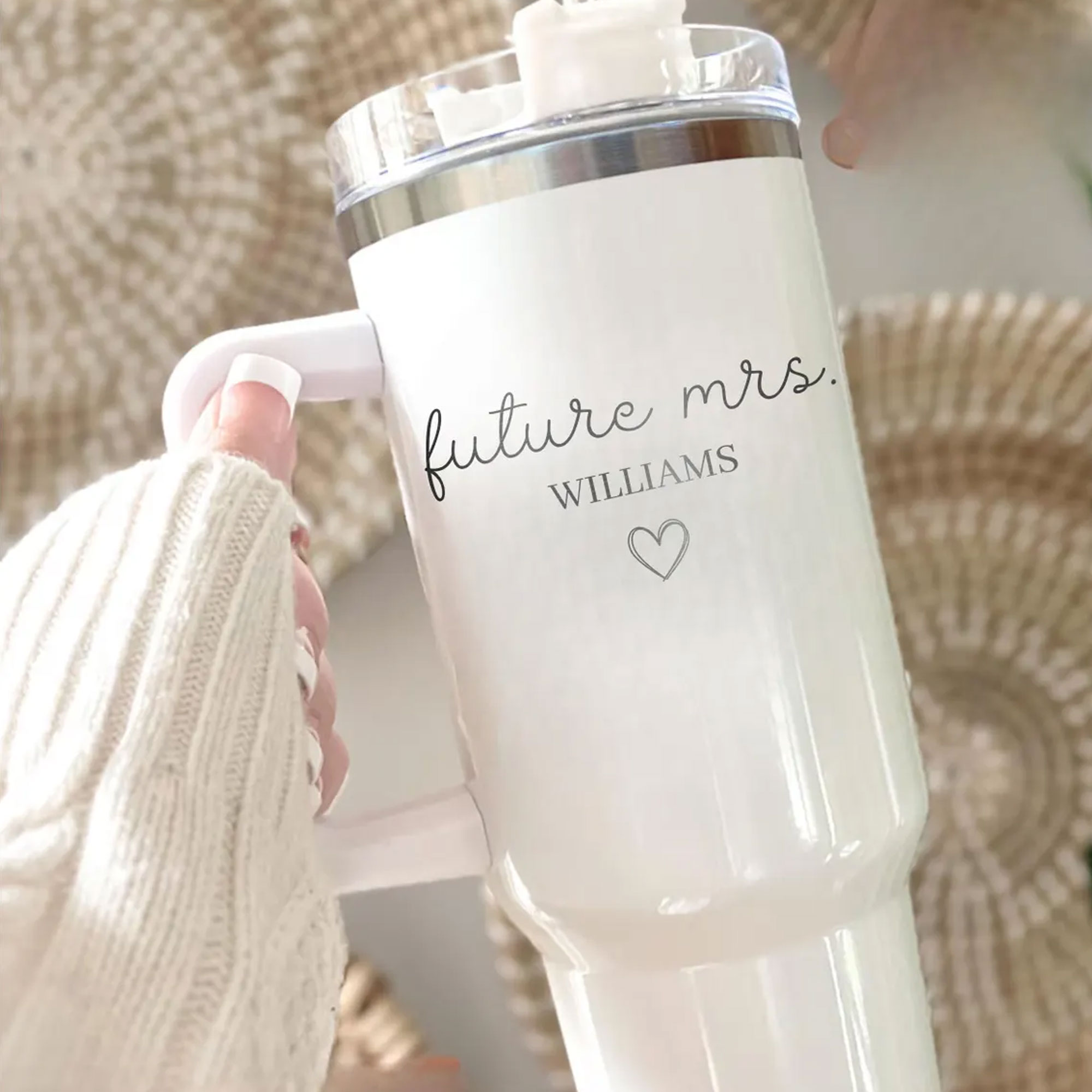 Personalized Future Mrs. Wedding Tumbler with Name, Stainless Steel 40oz Insulated Water Bottle, Wedding/Engagement Gift for Bride/Bride to Be/Wife