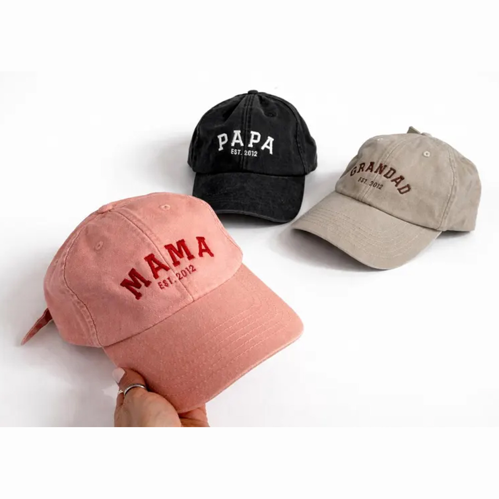 Personalised Embroidered Name Vintage MAMA Baseball Cap, Adjustable Family Hat with Est Date, Birthday/Mother's Day Gift for Mom/Grandparent/Family