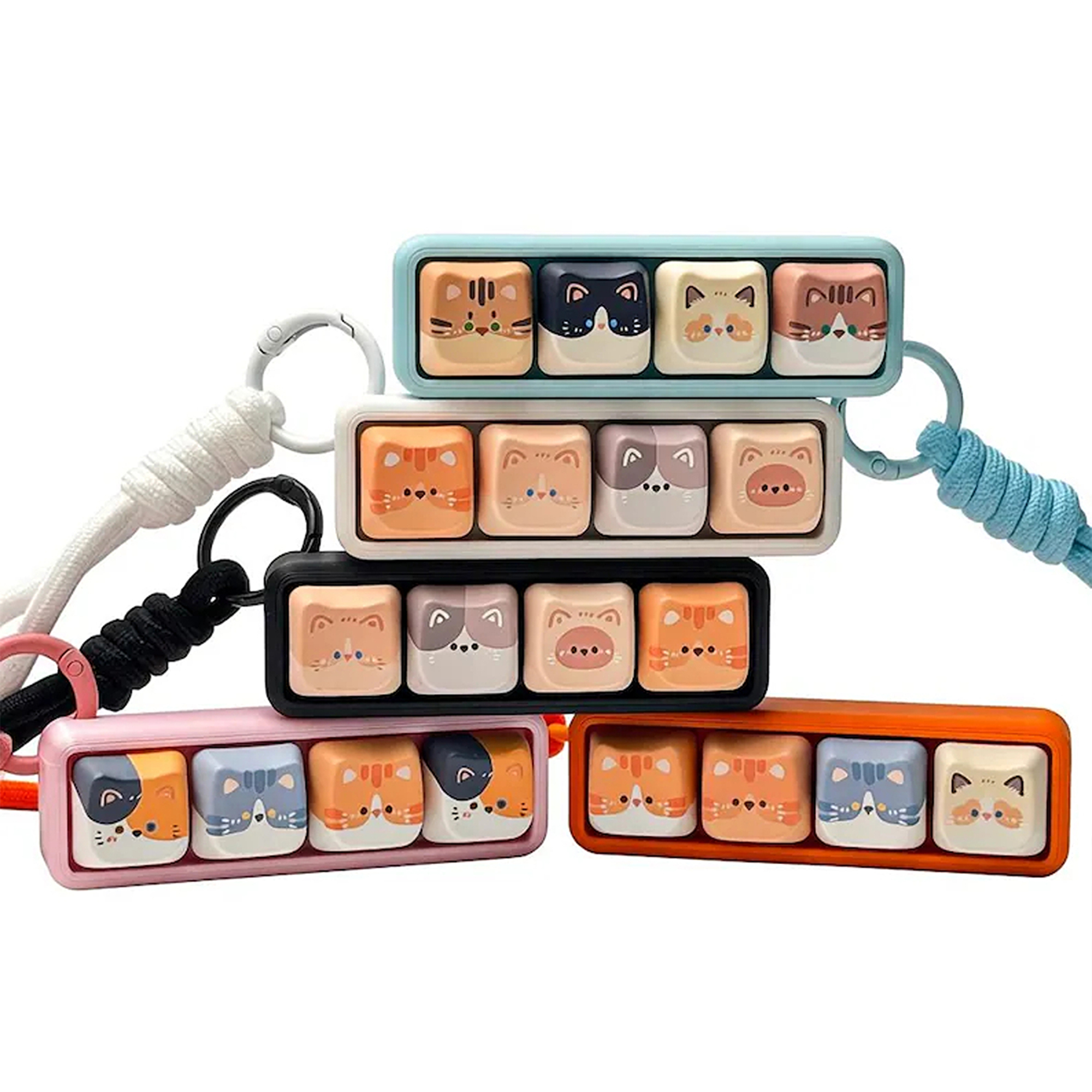 Personalized Squishy Cat Stress Mechanical Clicker, ASMR Kitten Keycaps Relief Toy with Rope Strap, Anxiety Relief Charm, Gift for ADHD/Adults/Kids