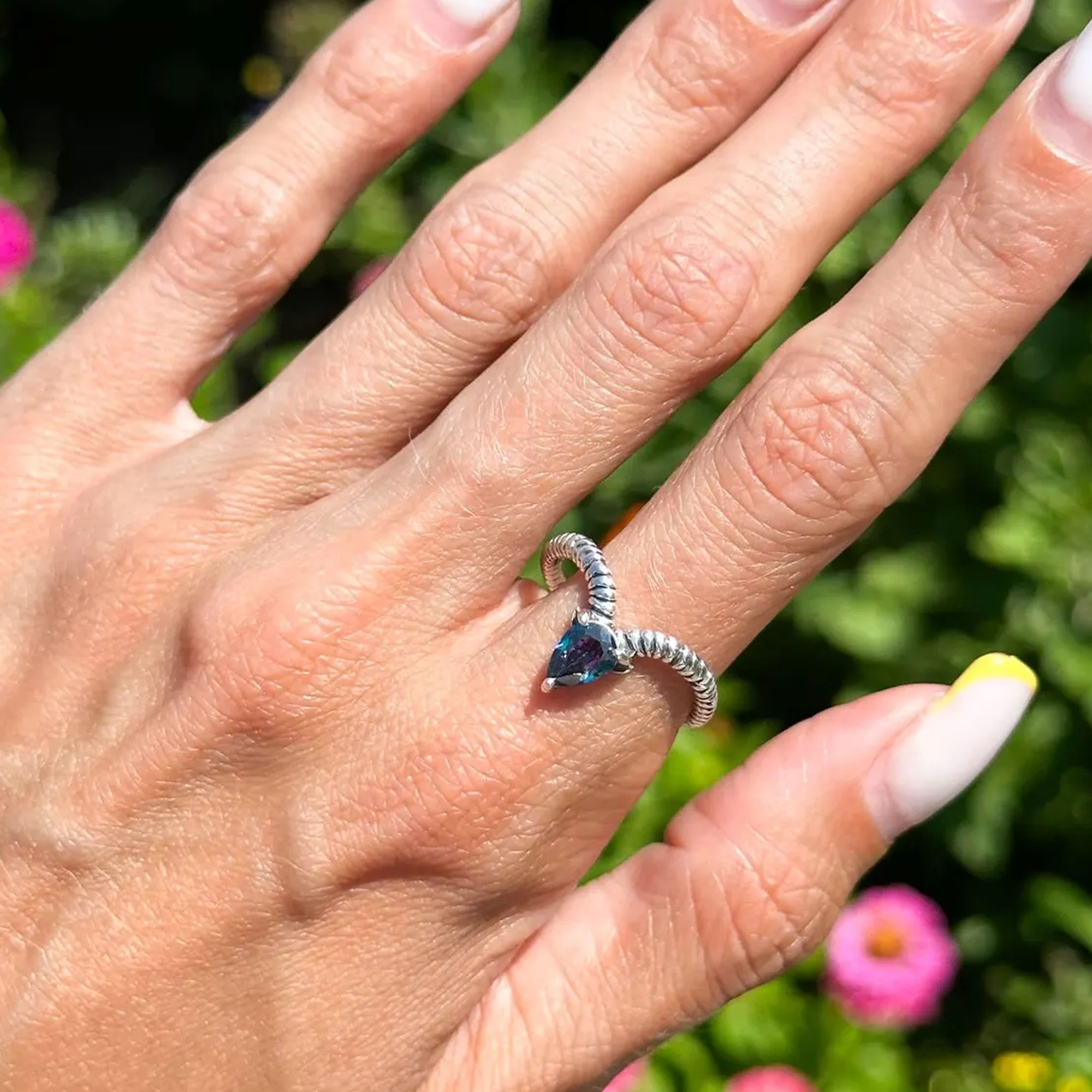 Handmade Zodiac Ring with Blue Topaz Inspired Glass Stone, Sterling Silver 925 Niche Astrology Mystic Jewelry, Birthday Gift for Mom/Girls/Besties