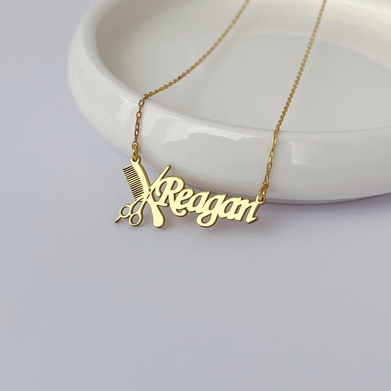Custom Hairdresser Name Necklace with Scissors and Comb, Sterling Silver 925 Barber Jewelry, Graduation/Birthday Gift for Stylists/Hairdressers/Her