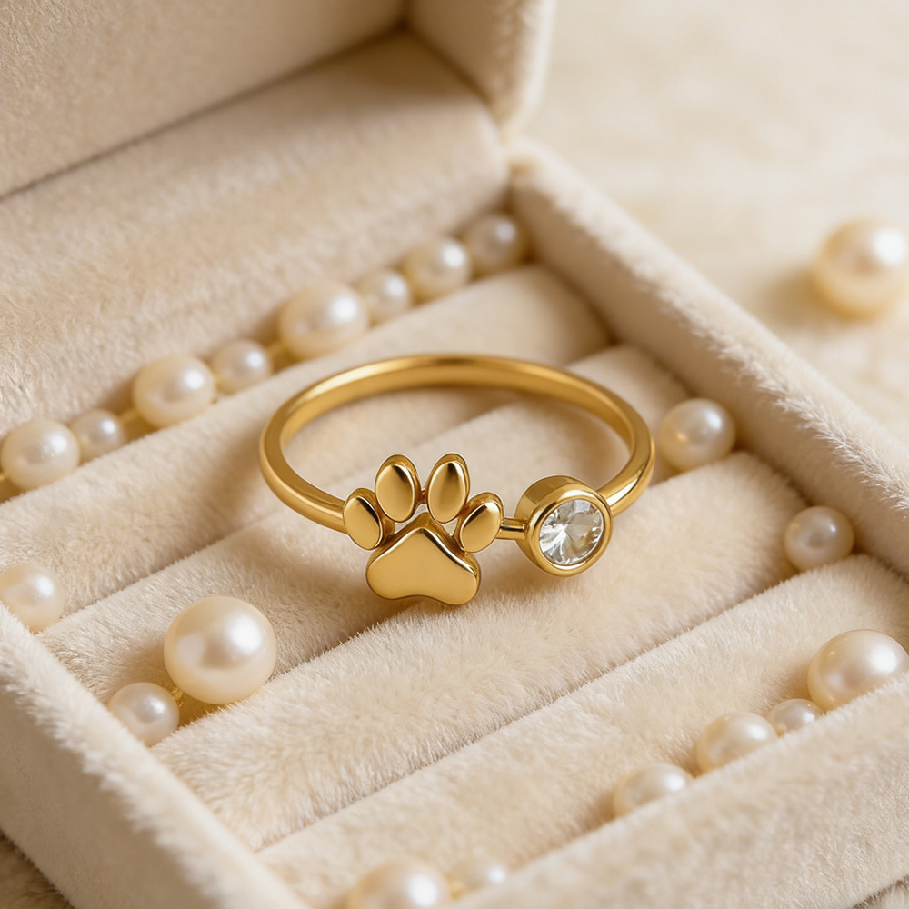 Personalized Pet Print Birthstone Adjustable Ring, Dainty 3D Heart-Shaped Pet Paw Memorial Jewelry, Birthday/Mother's Day Gift for Pet Mom/Owners/Her